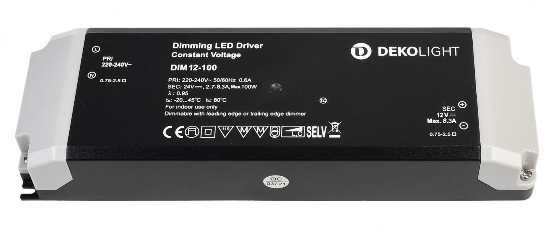 Light Impressions Deko-Light LED-napájení BASIC, DIM, CV, 12V 34-100W konstantní napětí 2700-8300 mA IP20 stmívatelné 12V DC 34,00-100,00 W 862241
