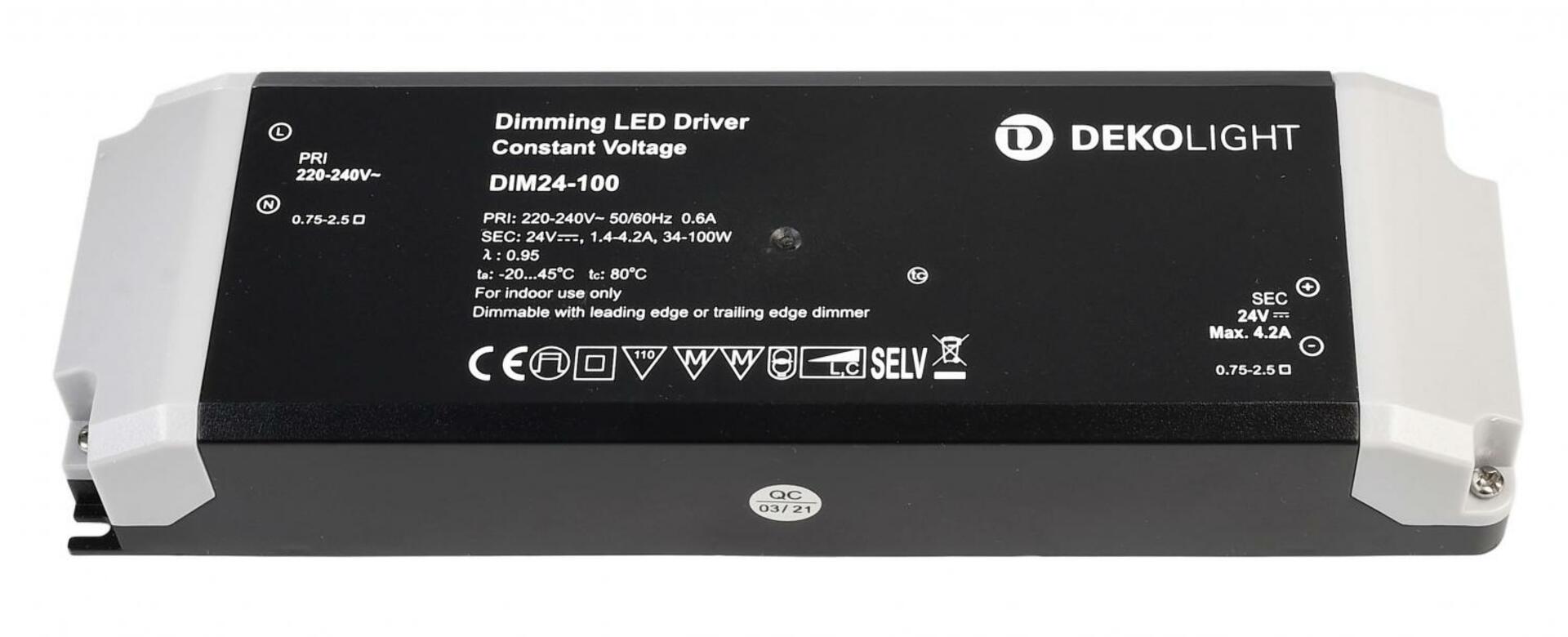 Light Impressions Deko-Light LED-napájení BASIC, DIM, CV, 24V 34-100W konstantní napětí 1420-4165 mA IP20 stmívatelné 24V DC 34,00-100,00 W 862242