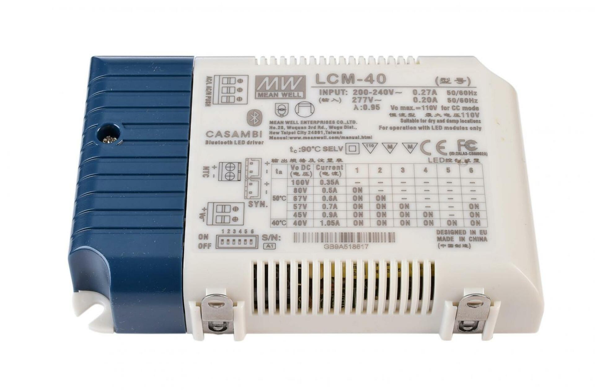 Light Impressions Meanwell LED-napájení DIM, Multi CC, LCM-40BLE / Casambi + Push konstantní proud 350/500/600/700/900/1050 mA IP20 stmívatelné 2-100V DC 42,00 W 862244