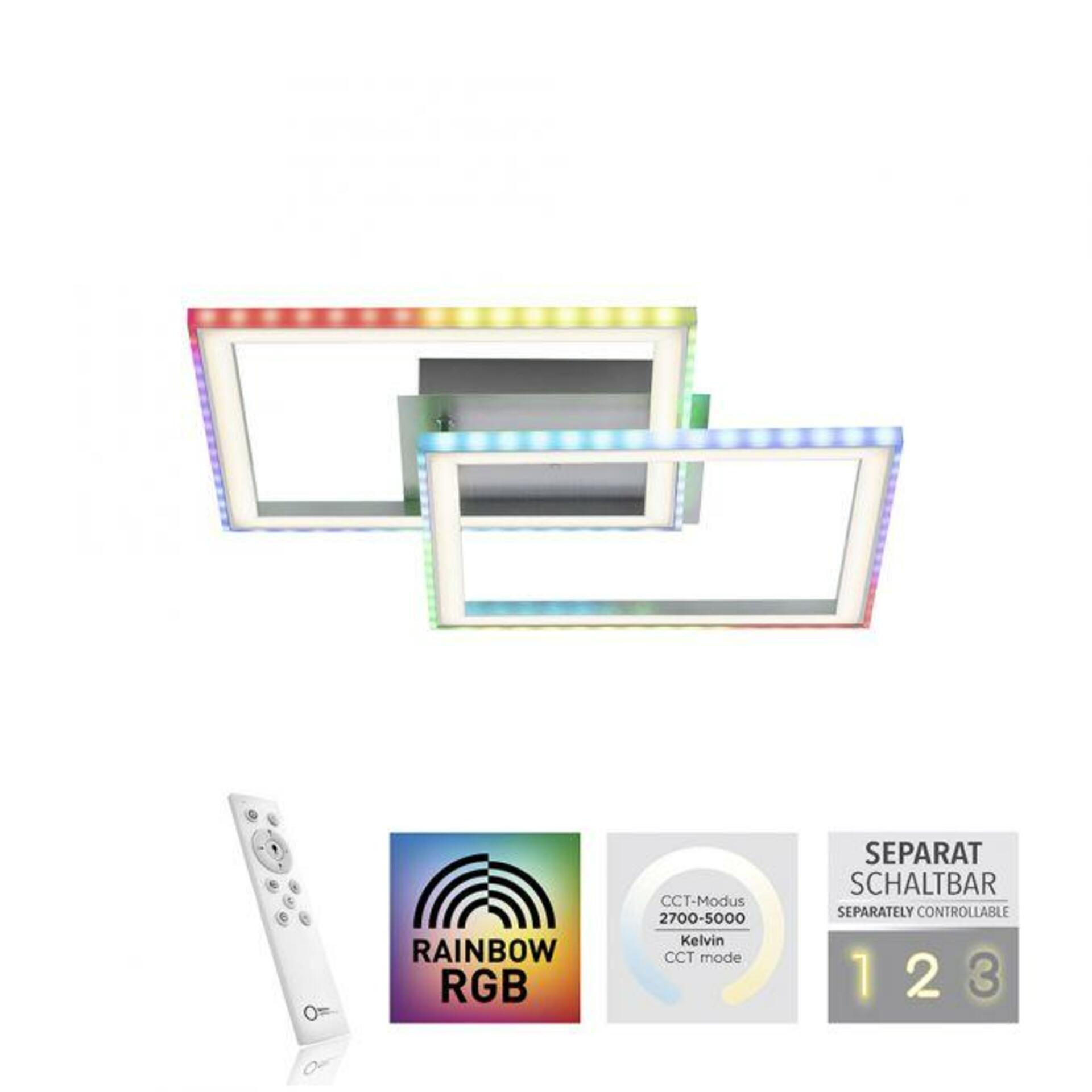 LEUCHTEN DIREKT is JUST LIGHT LED stropní svítidlo 44,5x44,5cm, stříbrná barva, otočné, RGB Rainbow, stmívatelné RGB+2700-5000K