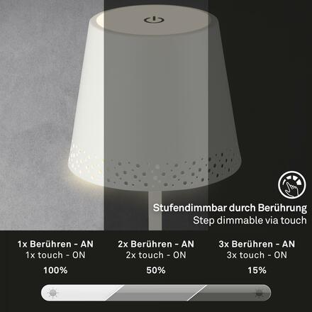 BRILONER LED nabíjecí stolní lampa 38 cm 2,6W 280lm bílé IP44 BRILO 7438-016