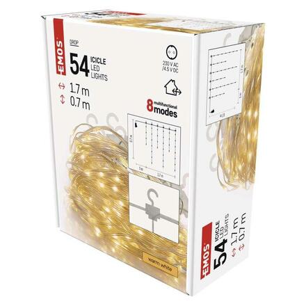 EMOS LED vánoční drop řetěz - rampouchy, 1,7 m, venkovní i vnitřní, teplá bílá, programy D3CW01