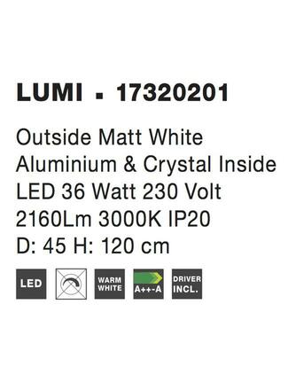 NOVA LUCE závěsné svítidlo LUMI zvenku matný bílý hliník a křišťál uvnitř LED 36W 3000K IP20 17320201