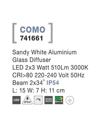 NOVA LUCE venkovní nástěnné svítidlo COMO bílý hliník skleněný difuzor LED 2x3W 3000K 220-240V 2x34st. IP54 světlo nahoru a dolů 741661