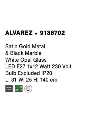 NOVA LUCE stojací lampa ALVAREZ saténový zlatý kov a černý mramor bílé opálové sklo E27 1x12W 230V bez žárovky IP20 9136702
