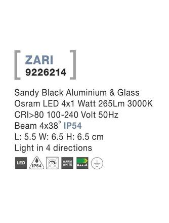 NOVA LUCE venkovní nástěnné svítidlo ZARI černý hliník a sklo Osram LED 4x1W 3000K 100-240V 4x38st. IP54 světlo ve čtyřech směrech 9226214