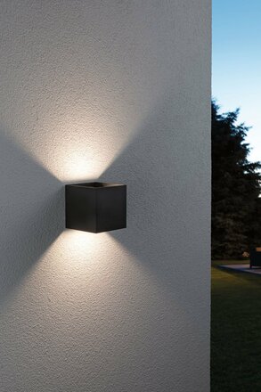 PAULMANN domovní LED venkovní nástěnné svítidlo Smart Home Zigbee Cybo IP44 hranaté 100x100mm RGBW 2x2,5W 230V antracit hliník 948.47