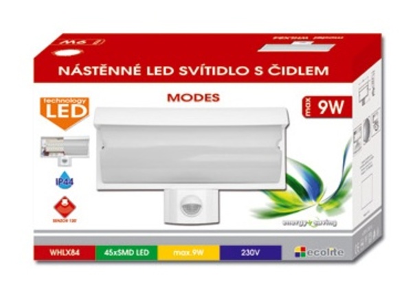 Ecolite LED sv. s čidlem 120st, 45xLED, 9W, IP44, černé WHLX84-CR