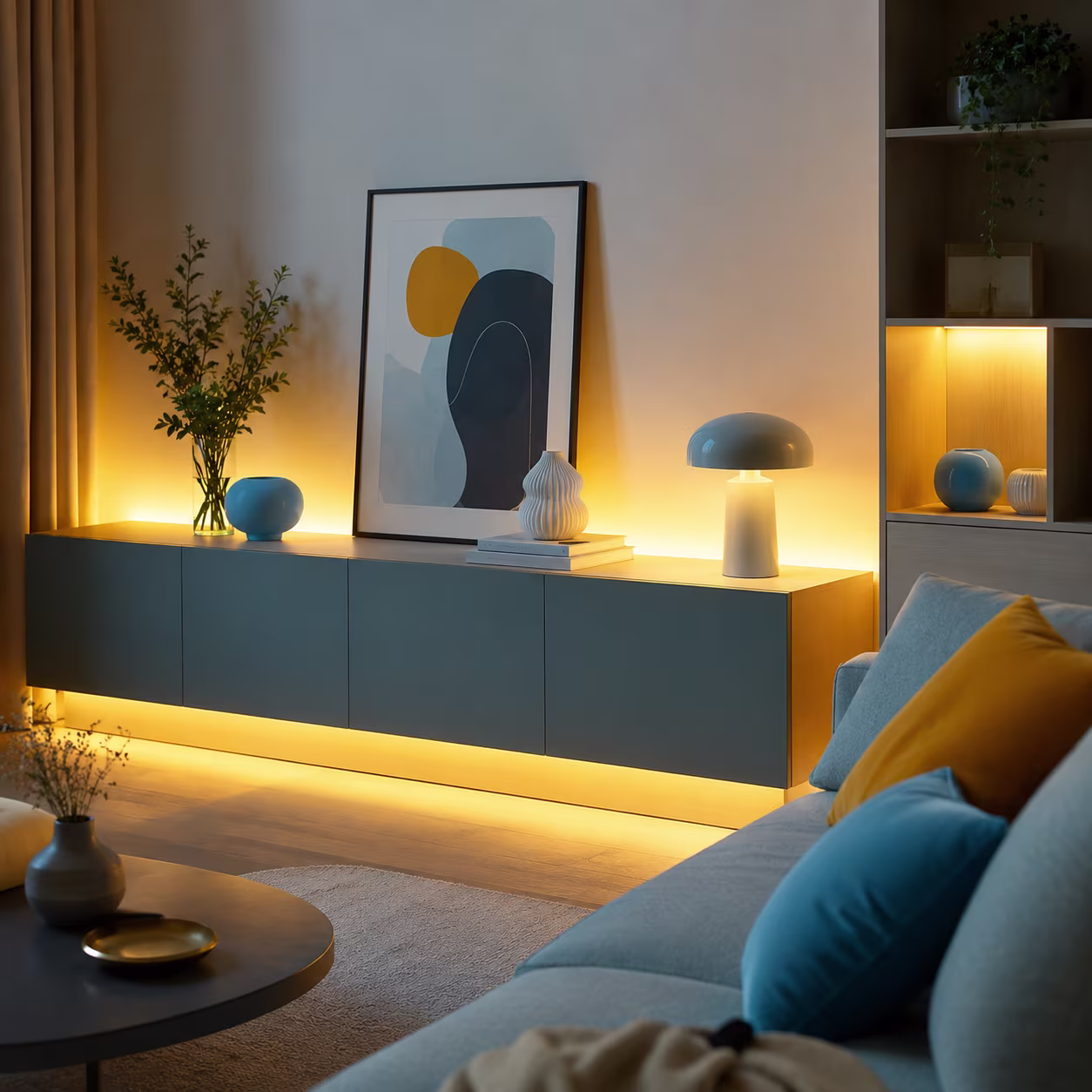 LED pásek za nábytkem jako nepřímé osvětlení