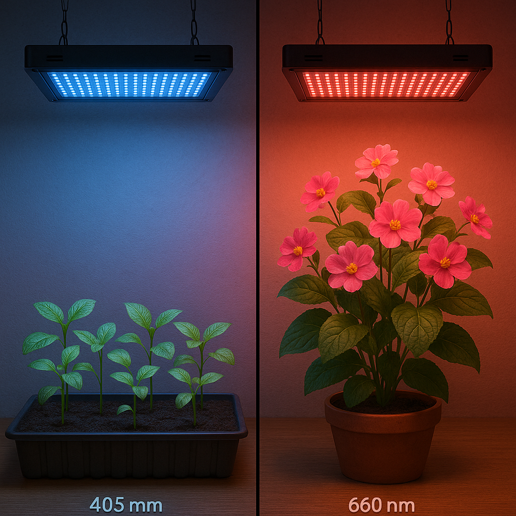 Porovnání modrého a červenáho svítidla