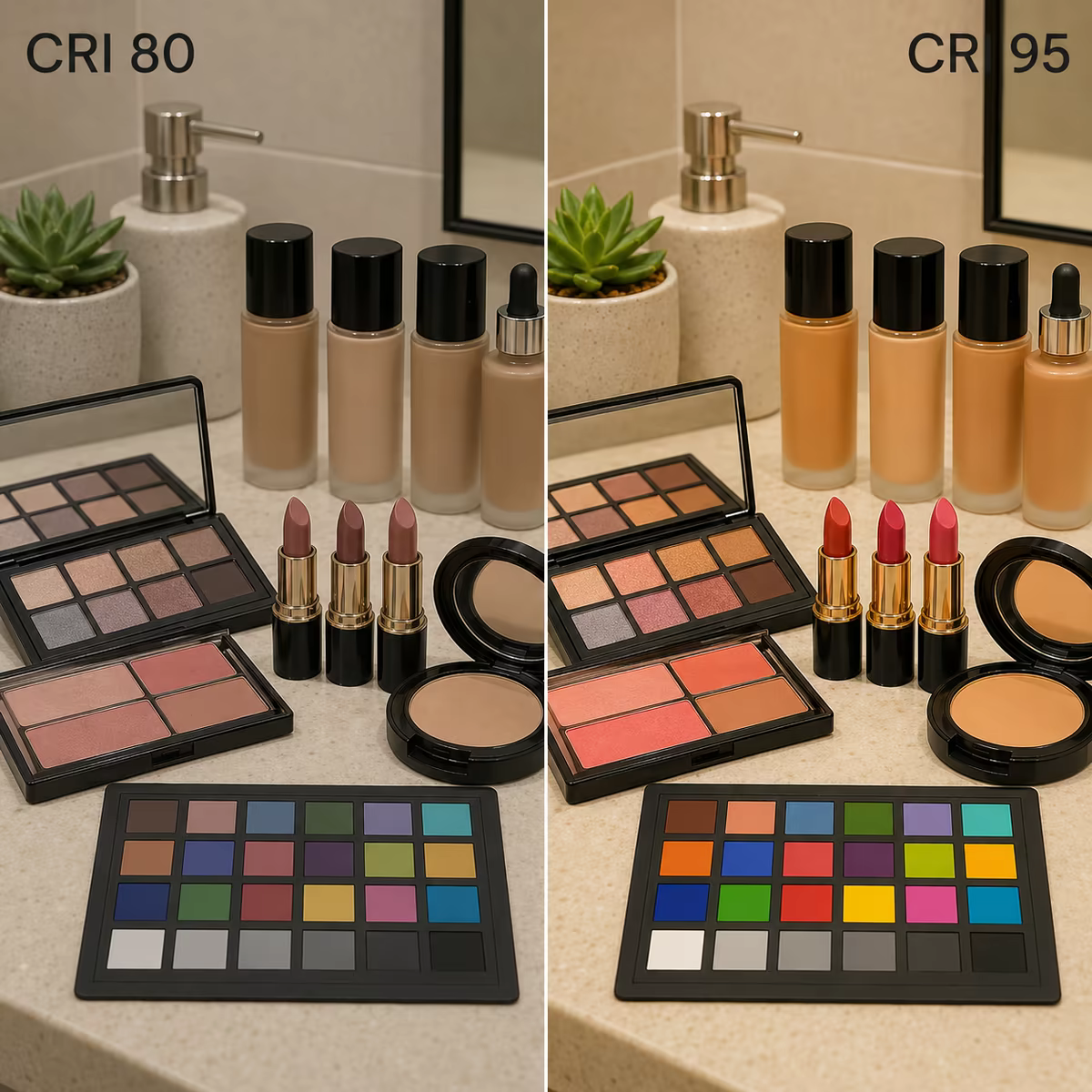 Porovnání kosmetiky při CRI 80 a CRI 95 bez osob