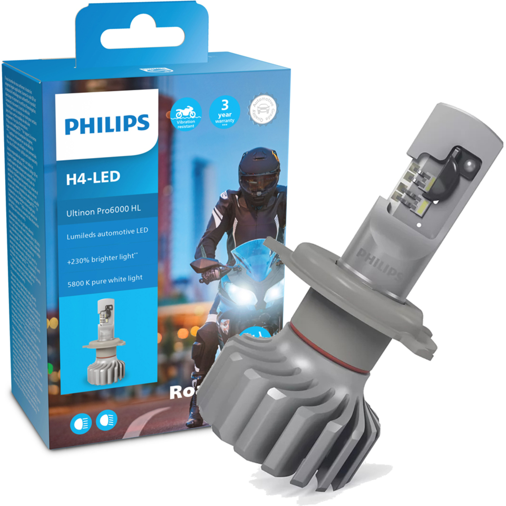 Philips H4 12V 18W P43t Ultinon Pro6000 LED 5800K Moto homologace 1ks PH 11342U6000X1