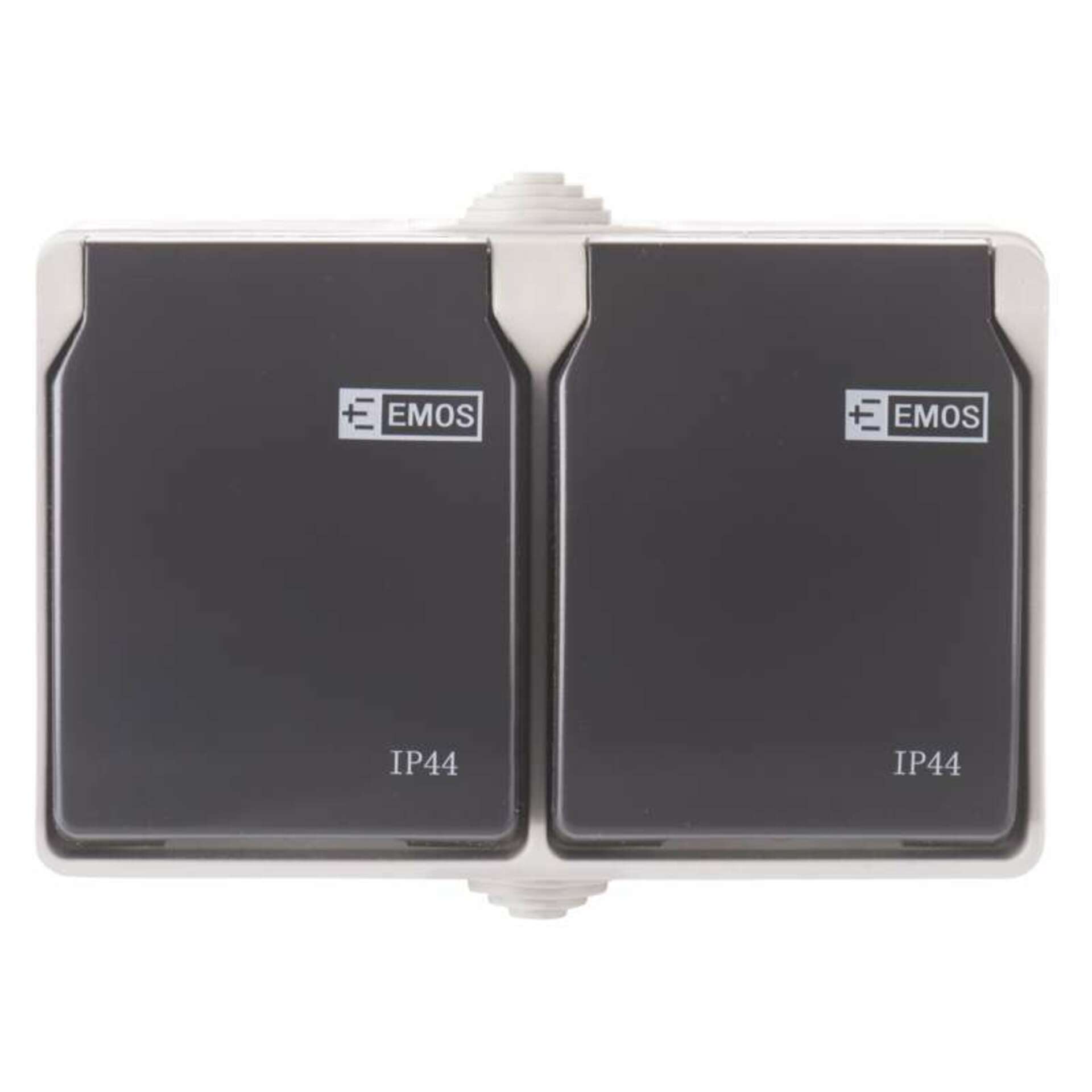 Levně EMOS Zásuvka nástěnná dvojitá, šedo-černá, IP44 3104139711