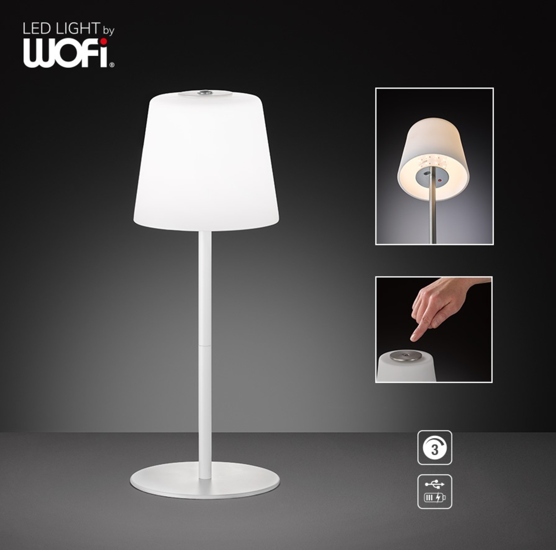 Levně VÝPRODEJ VZORKU WOFI Nabíjecí stolní lampa Genk 1xLED 2W 3000K 230lm bílá USB