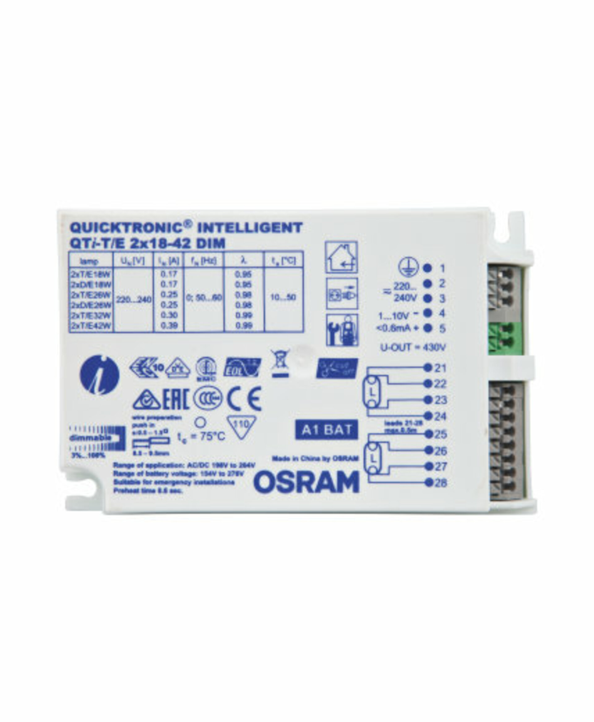 Levně OSRAM QTi T/E 2x18-42 DIM 1-10V