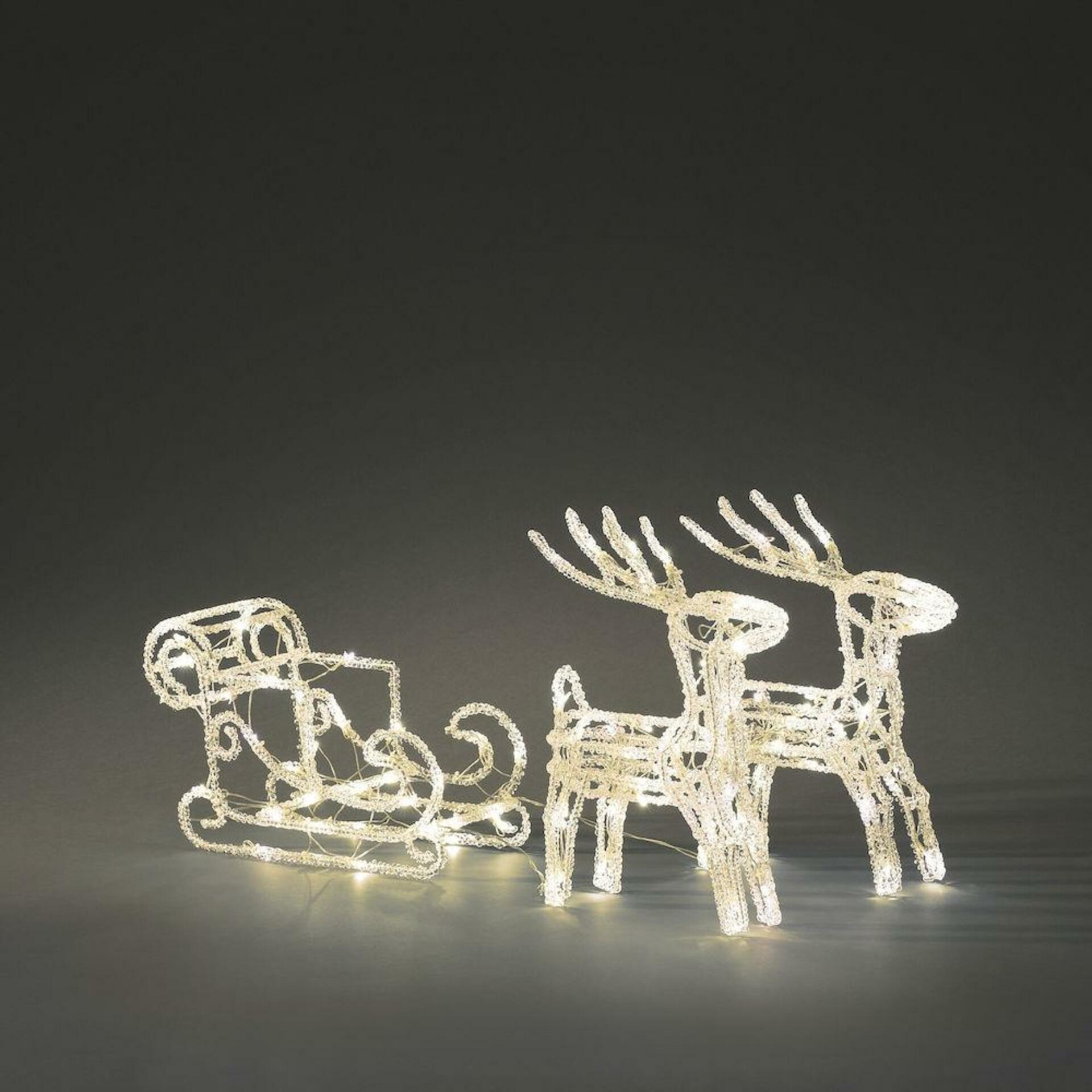 Levně Exihand Sáně s jeleny 6192-103, 84+12 flash teplých bílých LED, 42 x 70 cm