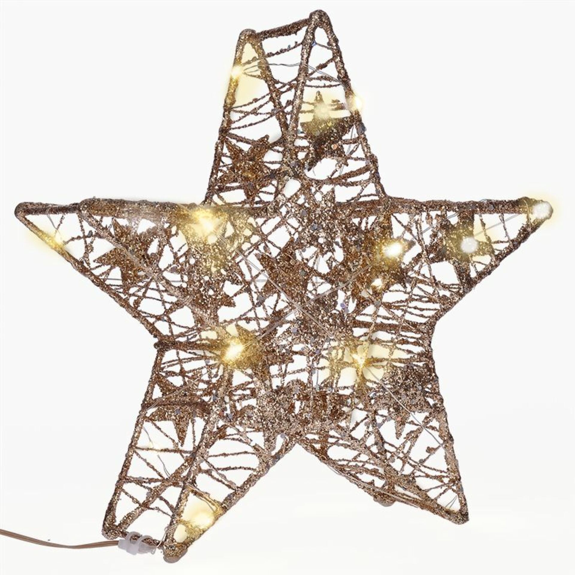 Levně Solight vánoční hvězda glitter, zlatá, kovová, 14x LED, 2x AA 1V240