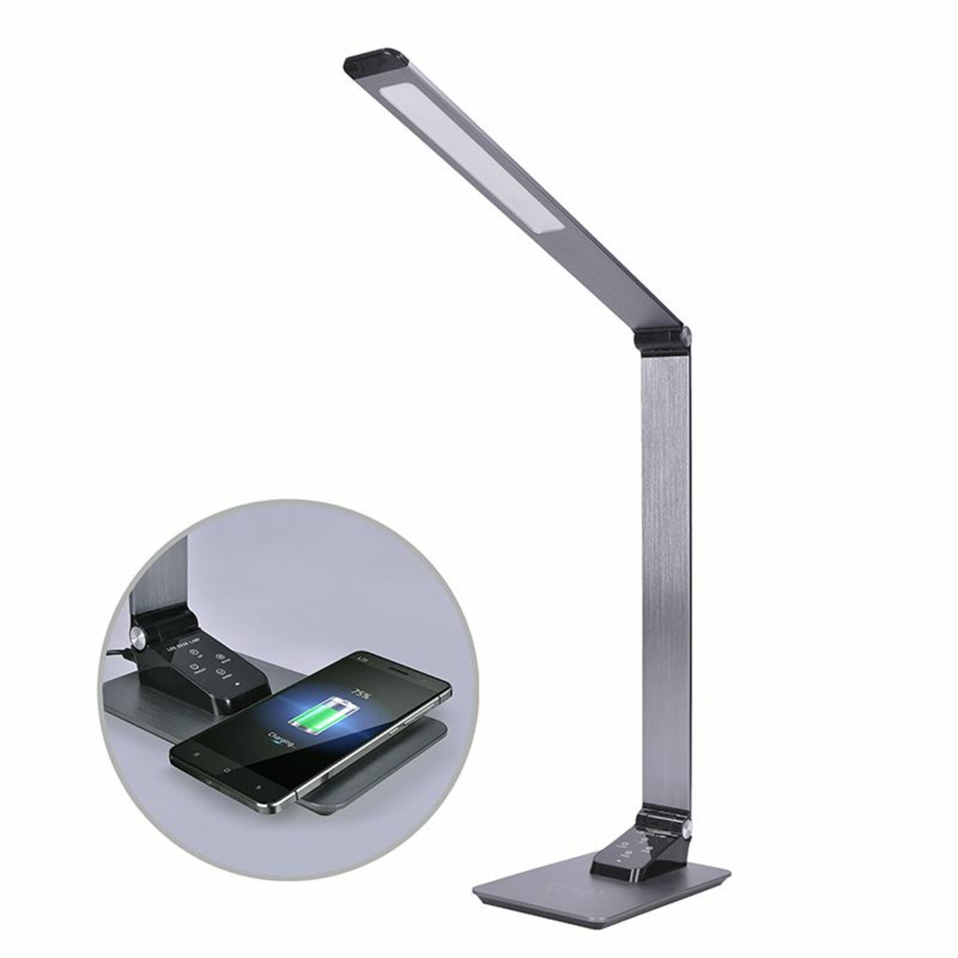 Solight LED stolní lampička stmívatelná, 10W, indukční nabíjení, změna chromatičnosti, hliník, šedá WO60-G