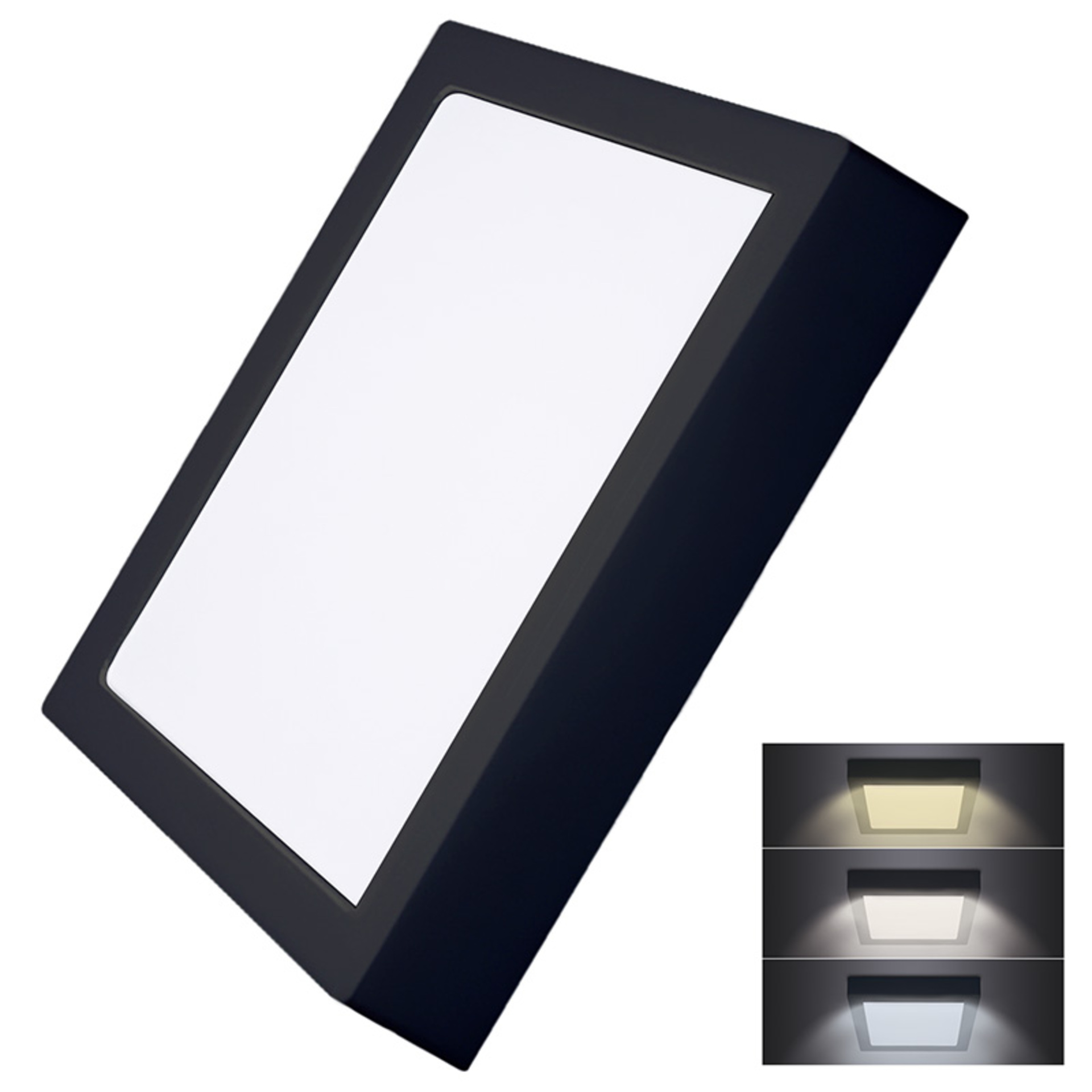 Solight LED mini panel CCT, přisazený, 24W, 1800lm, 3000K, 4000K, 6000K, čtvercový, černá barva WD175-B