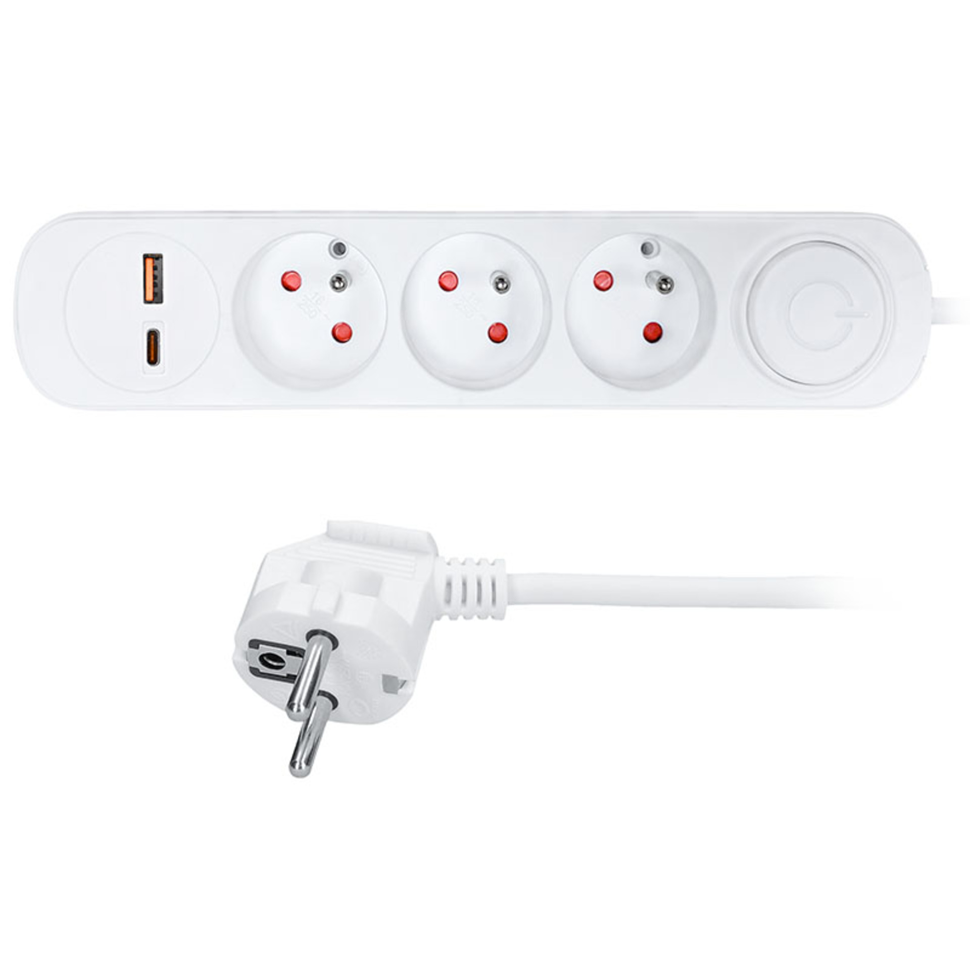 Levně Solight prodlužovací přívod 3 zásuvky, USB A+C 20W PD, 3m, 3 x 1mm2, bílý, vypínač PP112PD20
