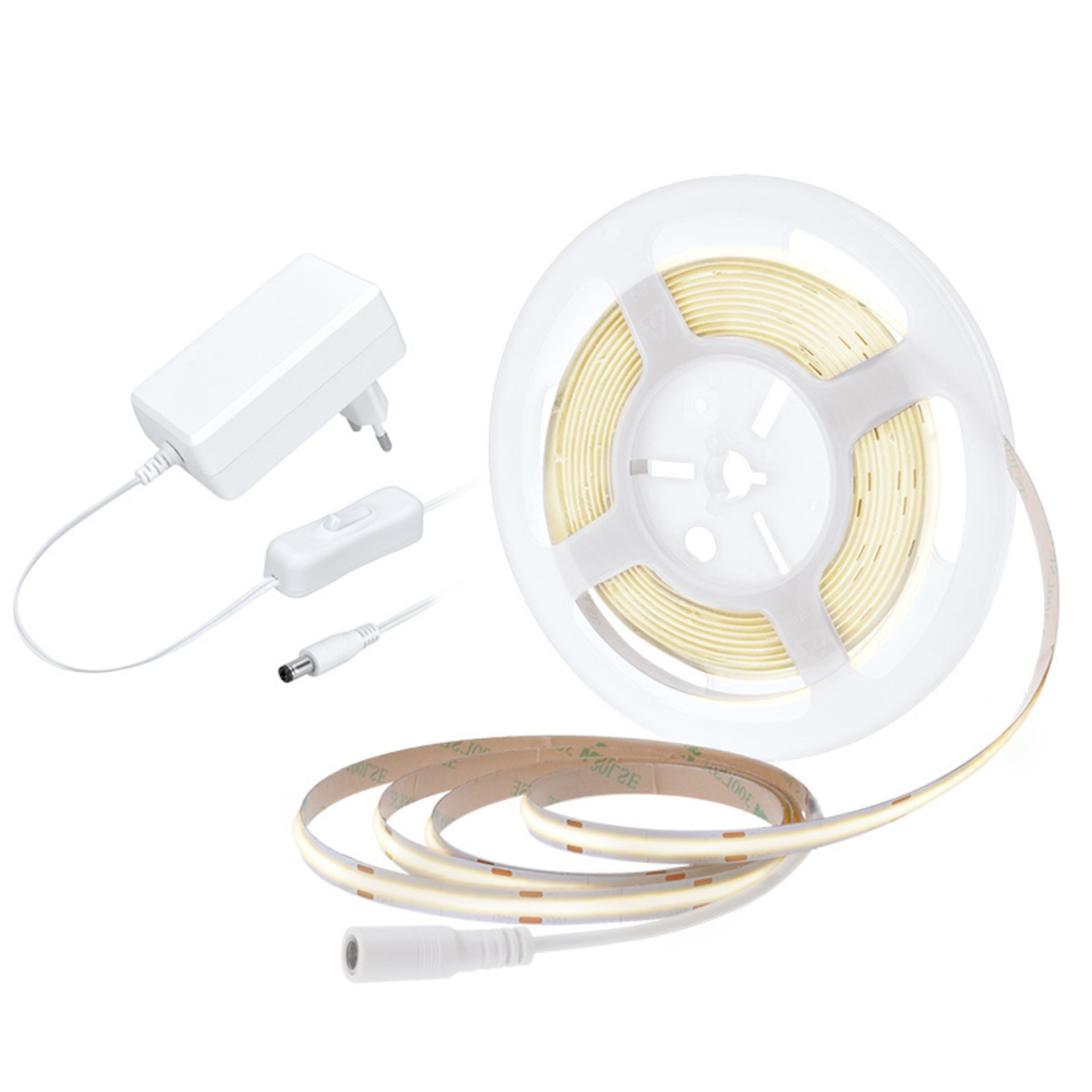 Solight LED COB pásek, sada s adaptérem, vypínač, 5m, 8W/m, 800lm/m, neutrální bílá WM59-NW