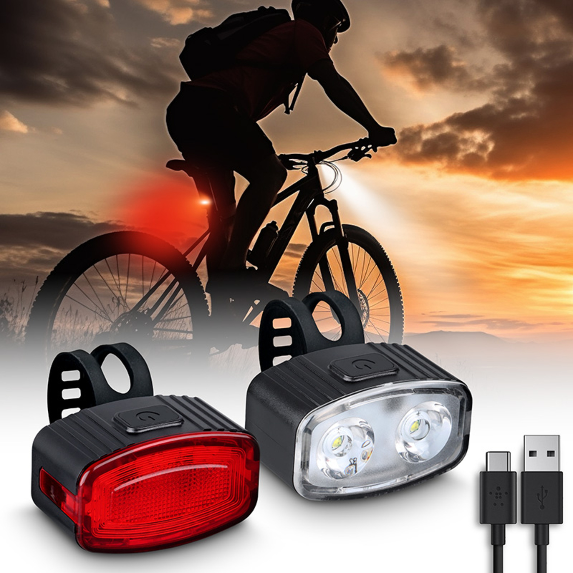 Levně Solight set nabíjecích cyklo svítilen, 160lm přední, zadní červená, Li-Ion, USB WN47