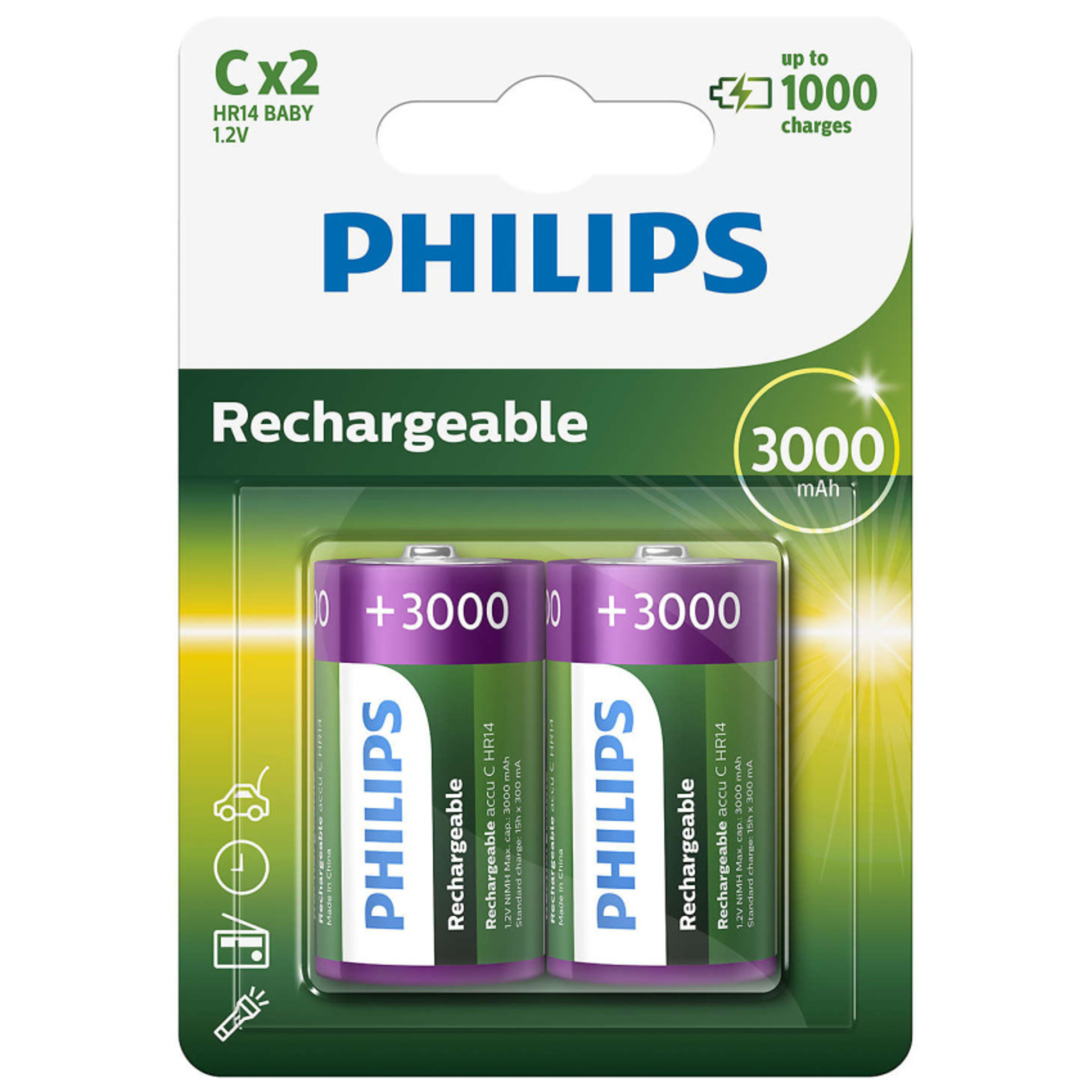 Levně Nabíjecí baterie Philips NiMH 3000 mAh C R14