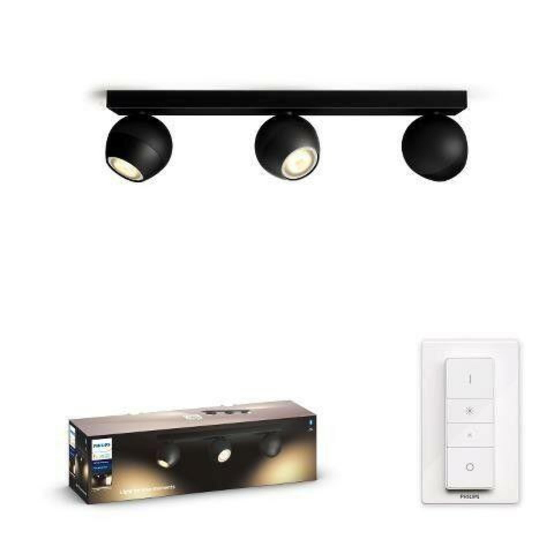 PHILIPS HUE Hue White Ambiance Bodové svítidlo Philips Buckram BT 50473/30/P6 LED GU10 3x5W 3x350lm 2200-6500K 230V, černé s dálkovým ovladačem a Bluetooth