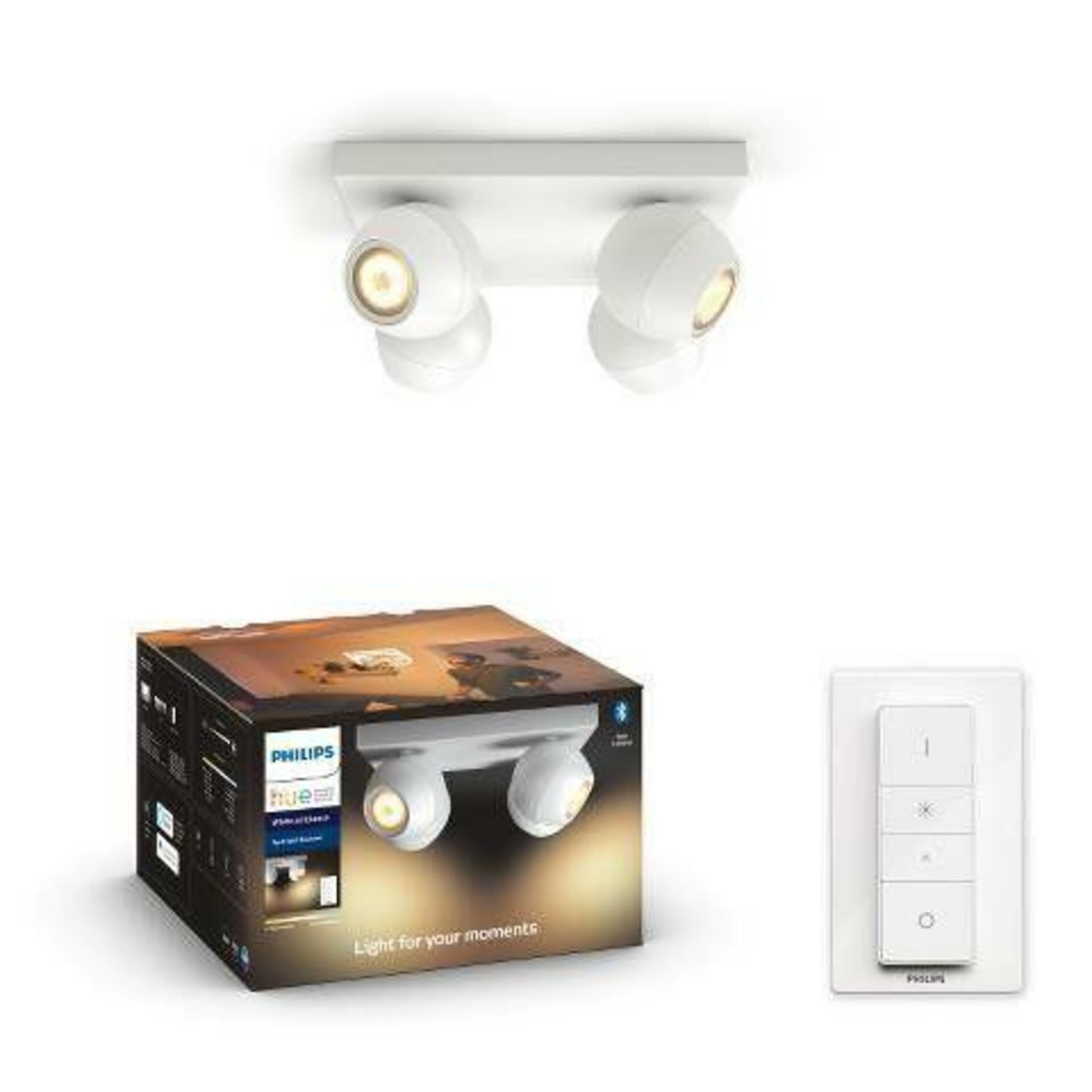 PHILIPS HUE Hue White Ambiance Bodové svítidlo Philips Buckram BT 50474/31/P6 LED GU10 4x5W 4x350lm 2200-6500K 230V, bílé s dálkovým ovladačem a Bluetooth