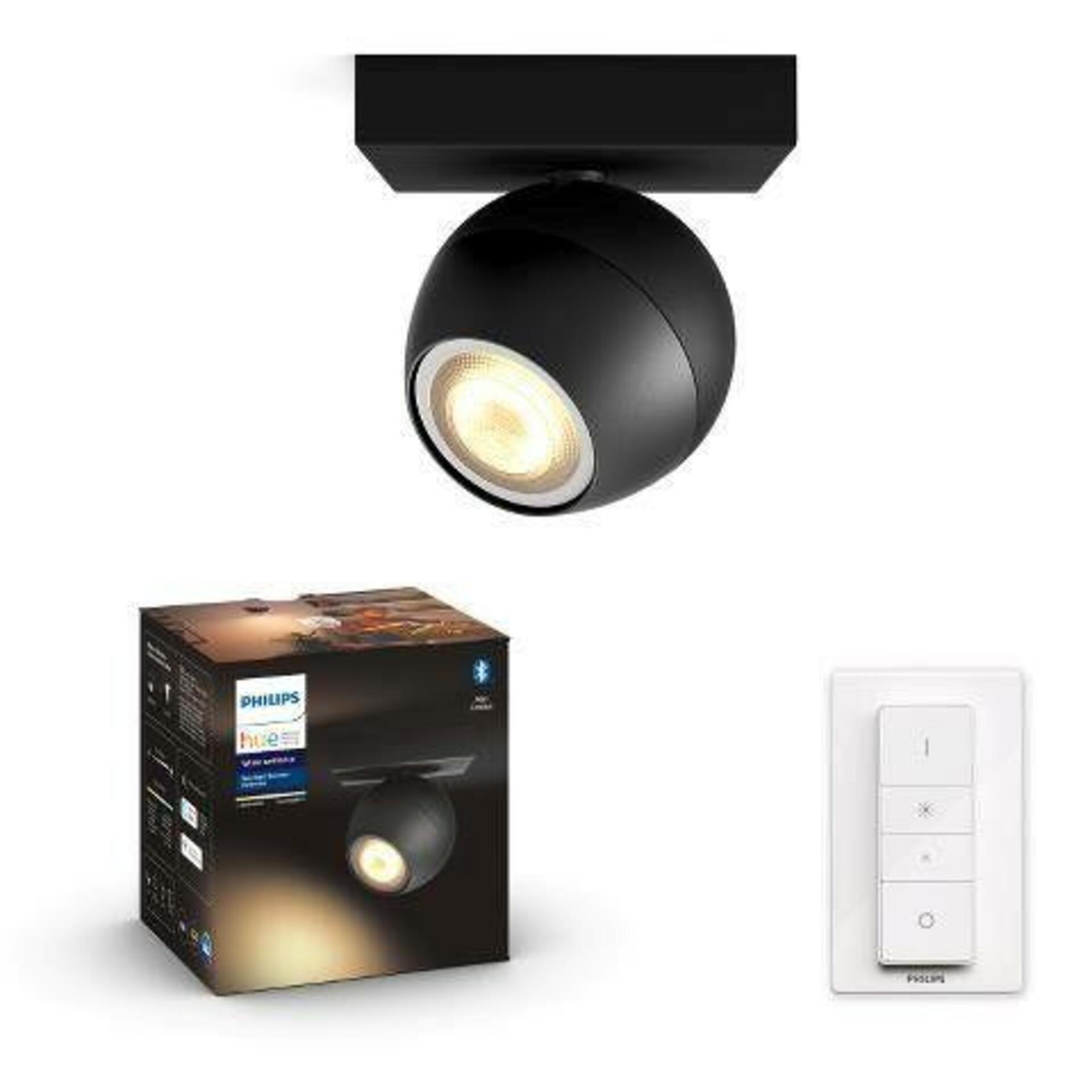 PHILIPS HUE Hue White Ambiance Bodové svítidlo Philips Buckram BT 50471/30/P6 LED GU10 1x5W 350lm 2200-6500K 230V, černé s dálkovým ovladačem a Bluetooth