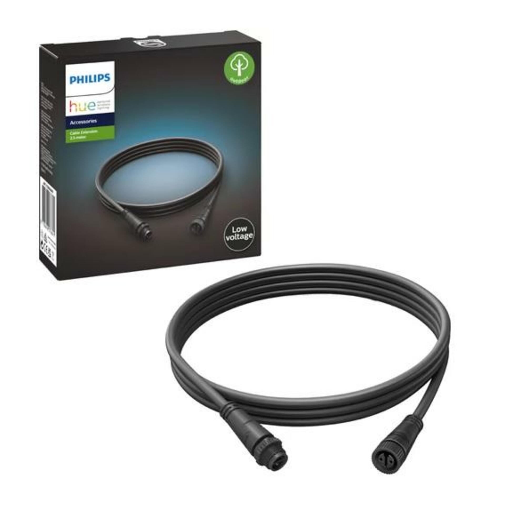 Levně Hue Prodlužovací nízkonapěťový kabel 2,5m k venkovním svítidlům Philips Hue 17368/30/PN, IP67, černý