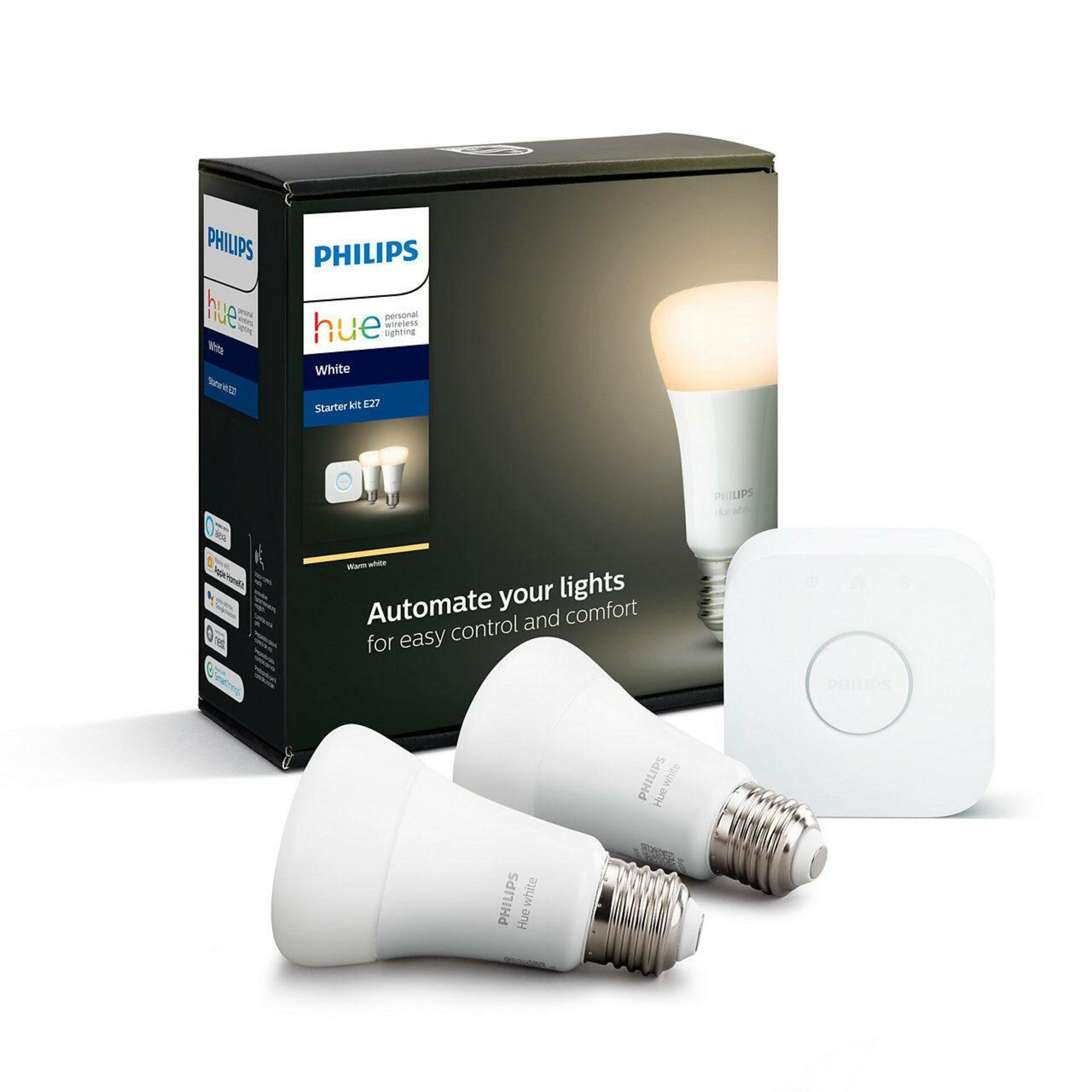 PHILIPS HUE Hue Bluetooth LED White základní sada LED žárovka 2xE27 A19 9W 806lm 2700K + Bridge