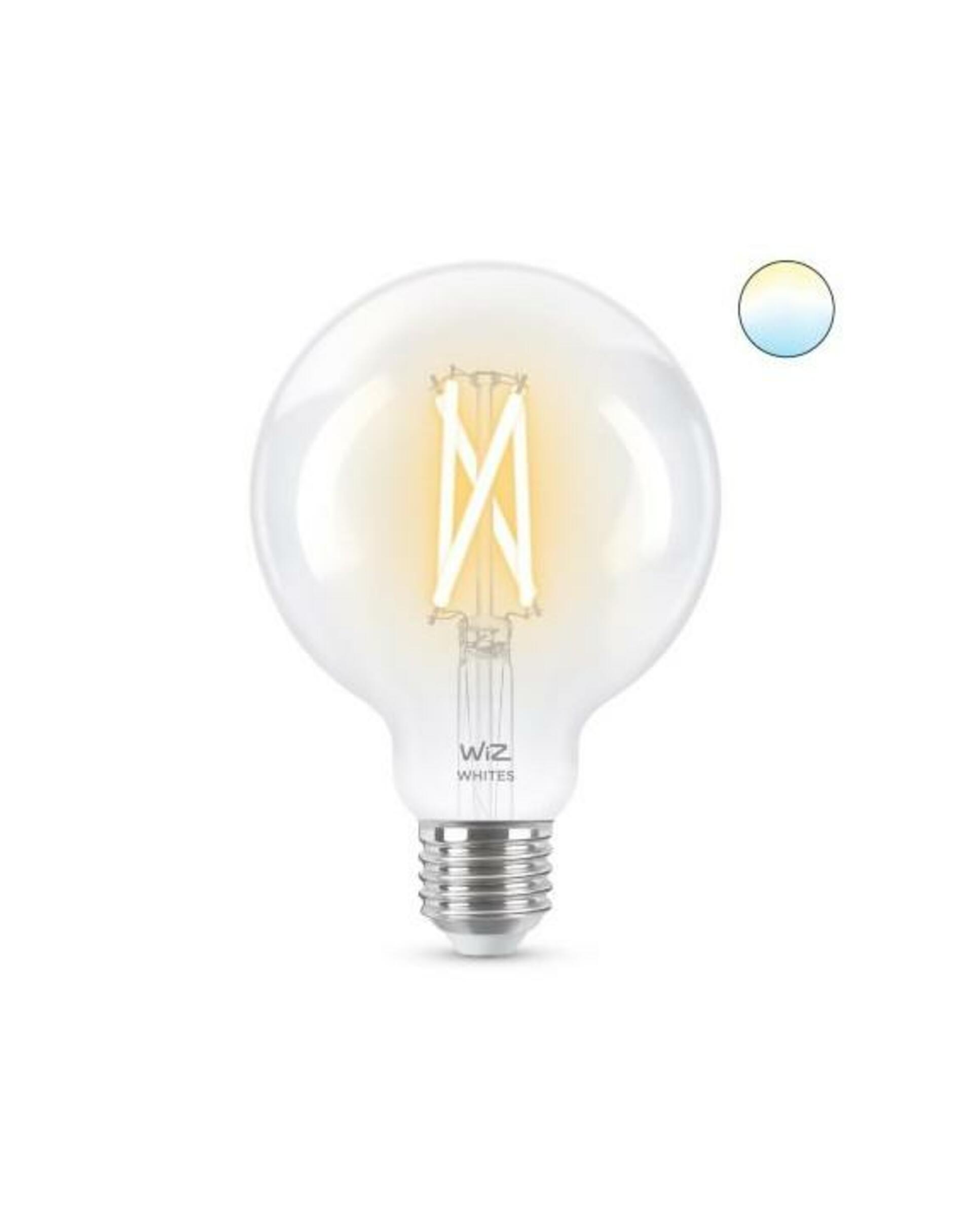 Levně LED Žárovka WiZ Tunable White Filament 8718699786694 E27 G95 6,7-60W 806lm 2700-6500K, stmívatelná