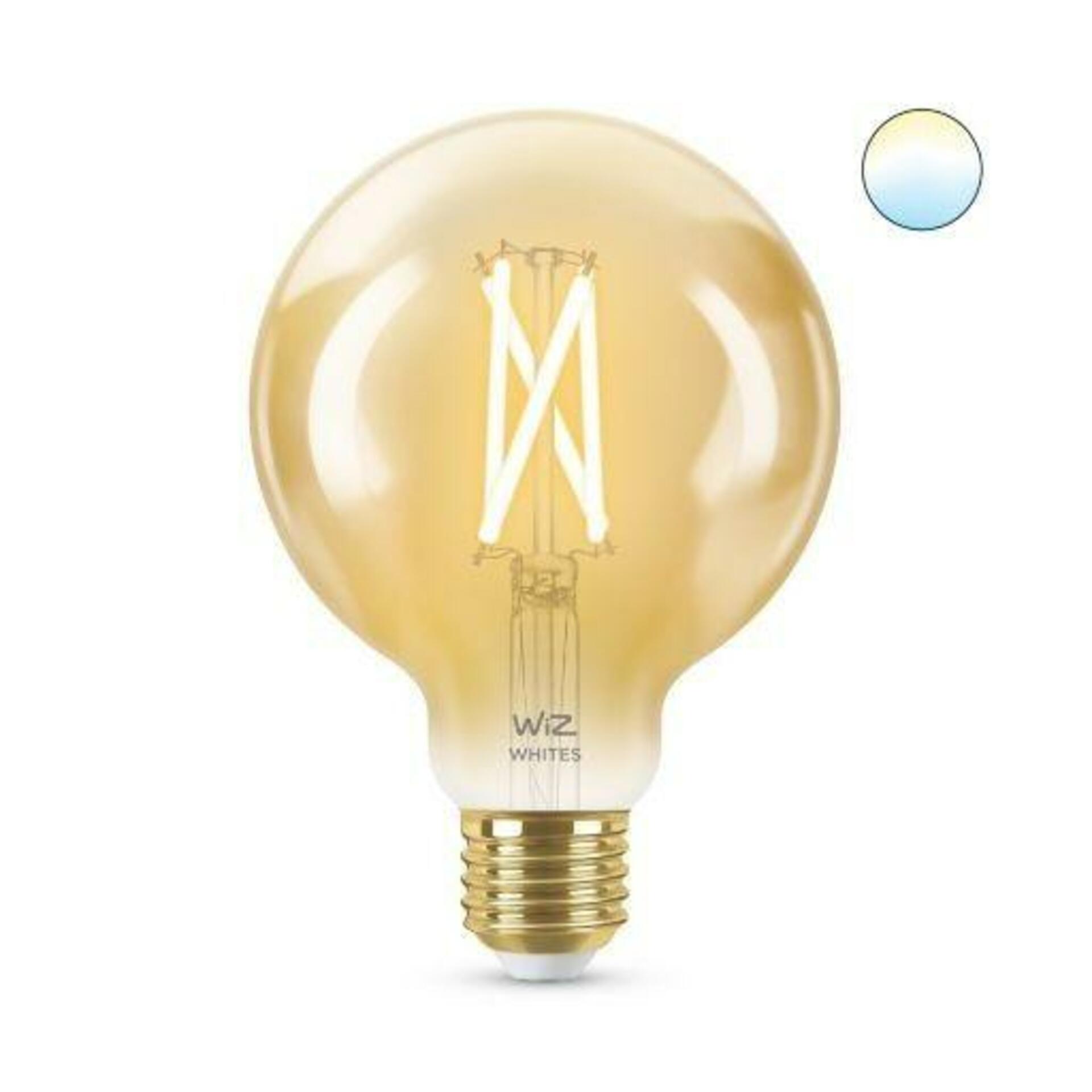 Levně LED Žárovka WiZ Tunable White Filament Amber 8718699786793 E27 G95 6,7-50W 640lm 2000-5000K, stmívatelná