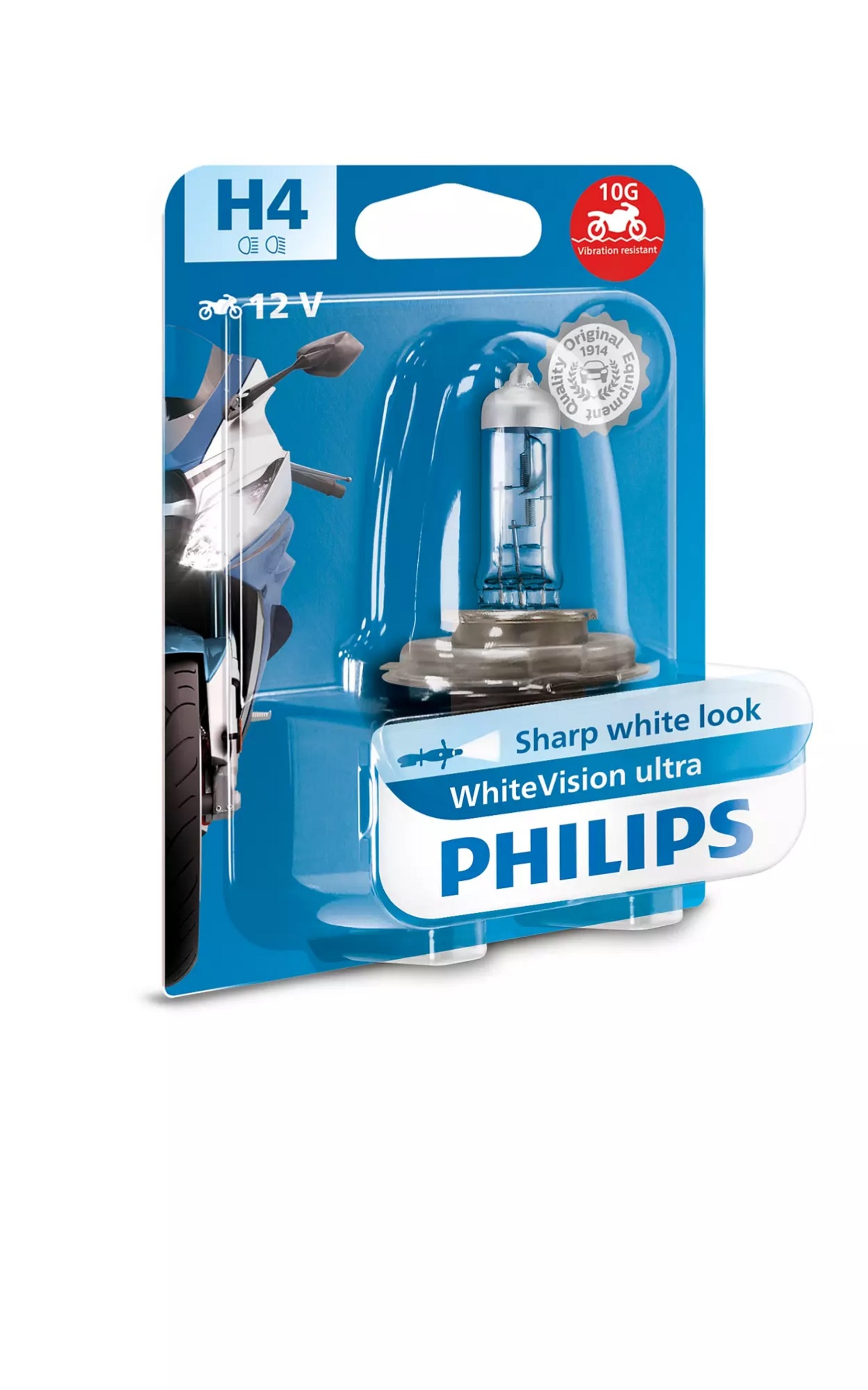 Levně Philips H4 12V 60/55W P43t WhiteVision Ultra Moto PH 12342WVUBW