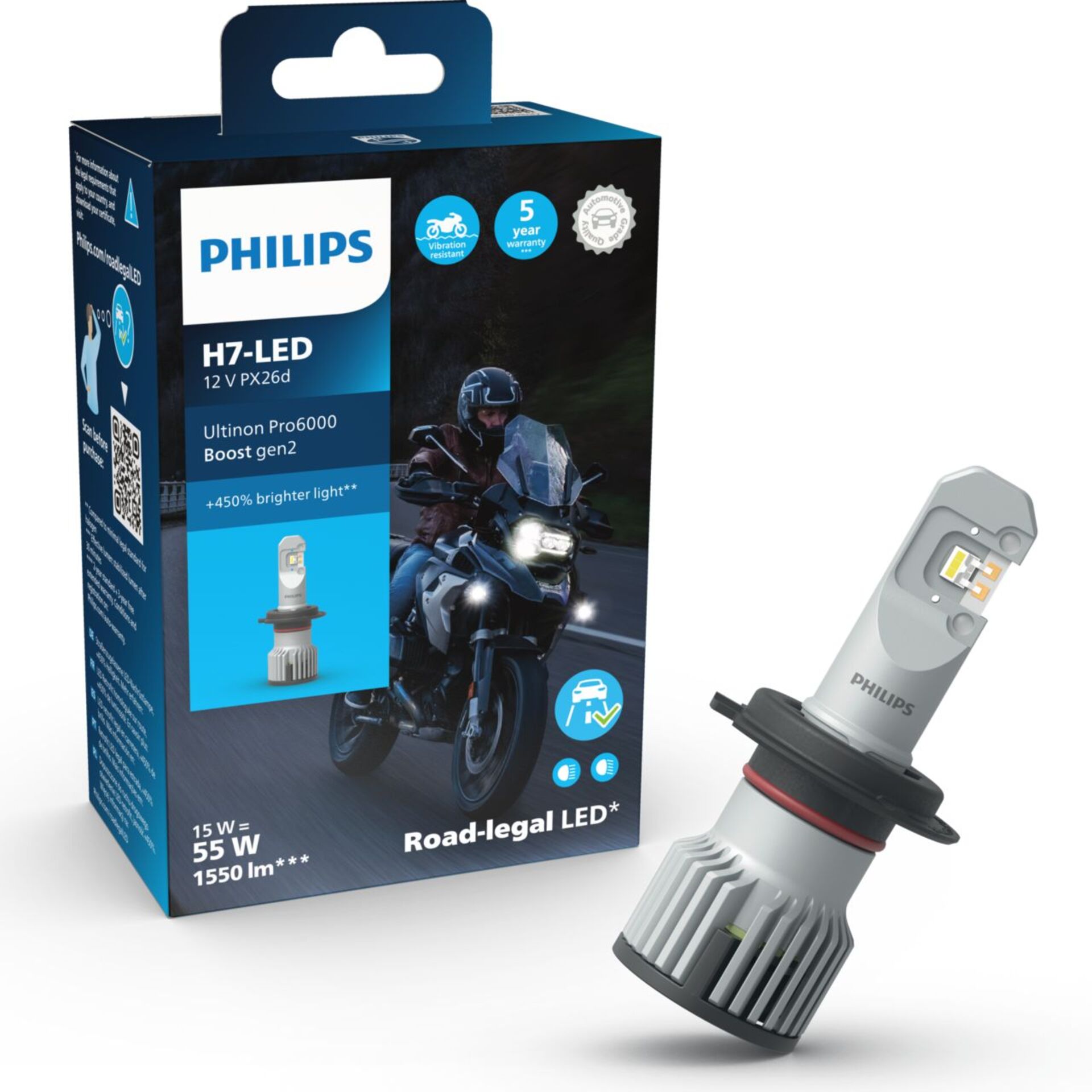 Levně Philips LED H7 12V 15W Ultinon Pro6000 Boost Gen2 +450% Moto homologace 1ks 11972U60B2X1