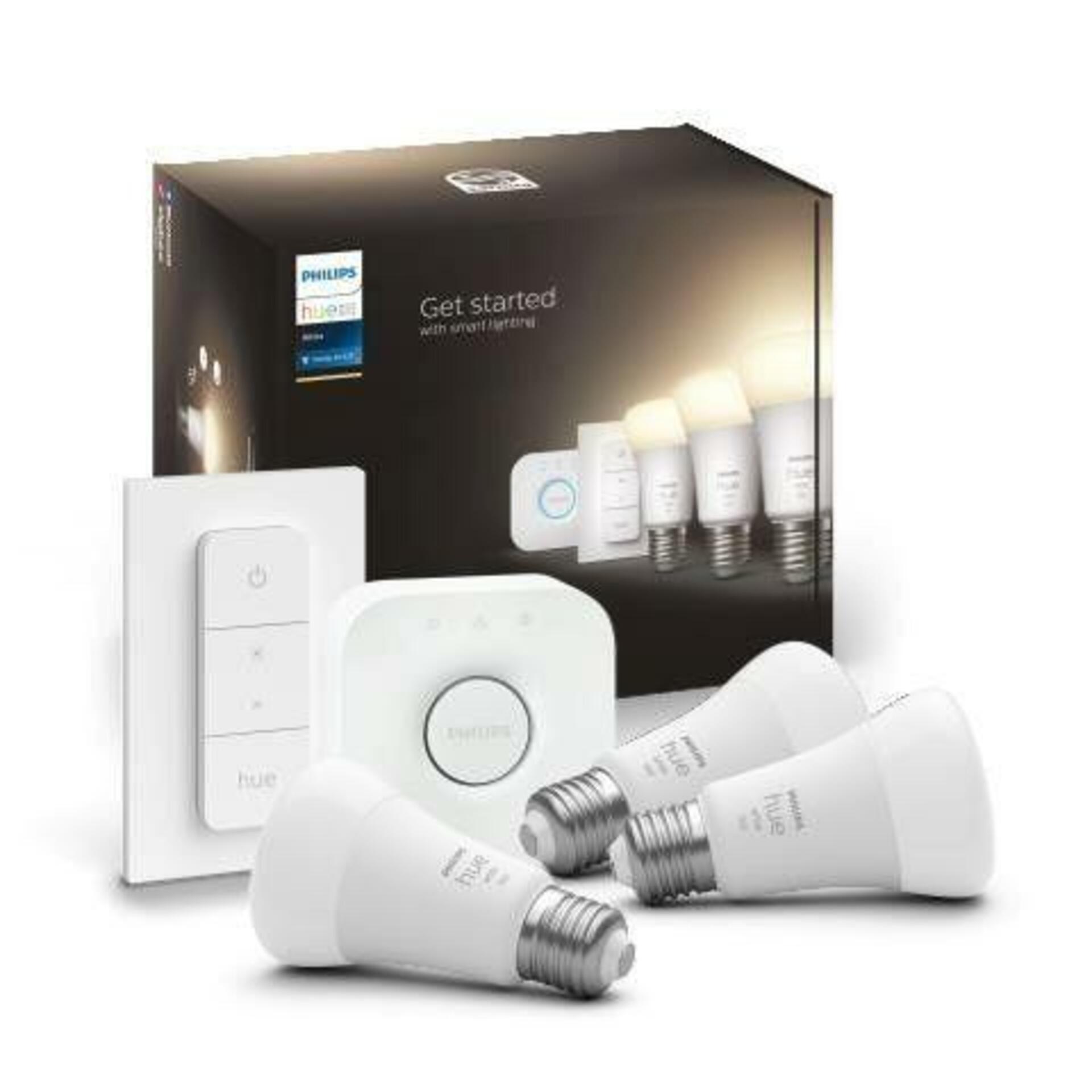 PHILIPS HUE Hue Bluetooth LED White set 3ks žárovek Philips + Hue Bridge můstek + dálkový ovladač Hue Switch 8719514289130 E27 A60 9,5W 1055lm 2700K stmívatelné