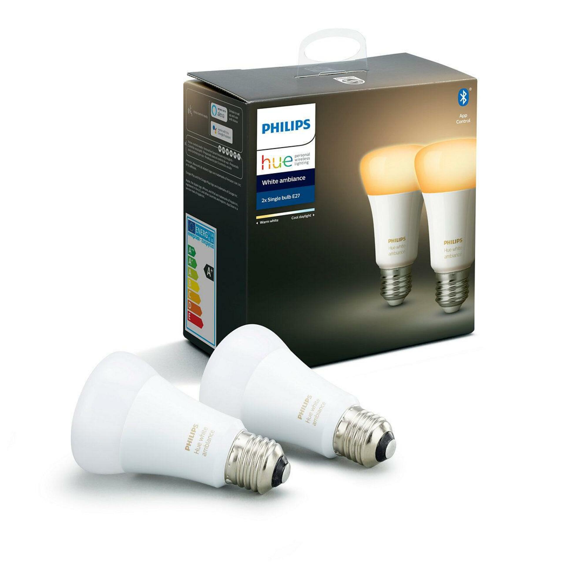 PHILIPS HUE Hue Bluetooth LED White Ambiance žárovka E27 A19 6W 806lm 2200K-6500K set 2 ks