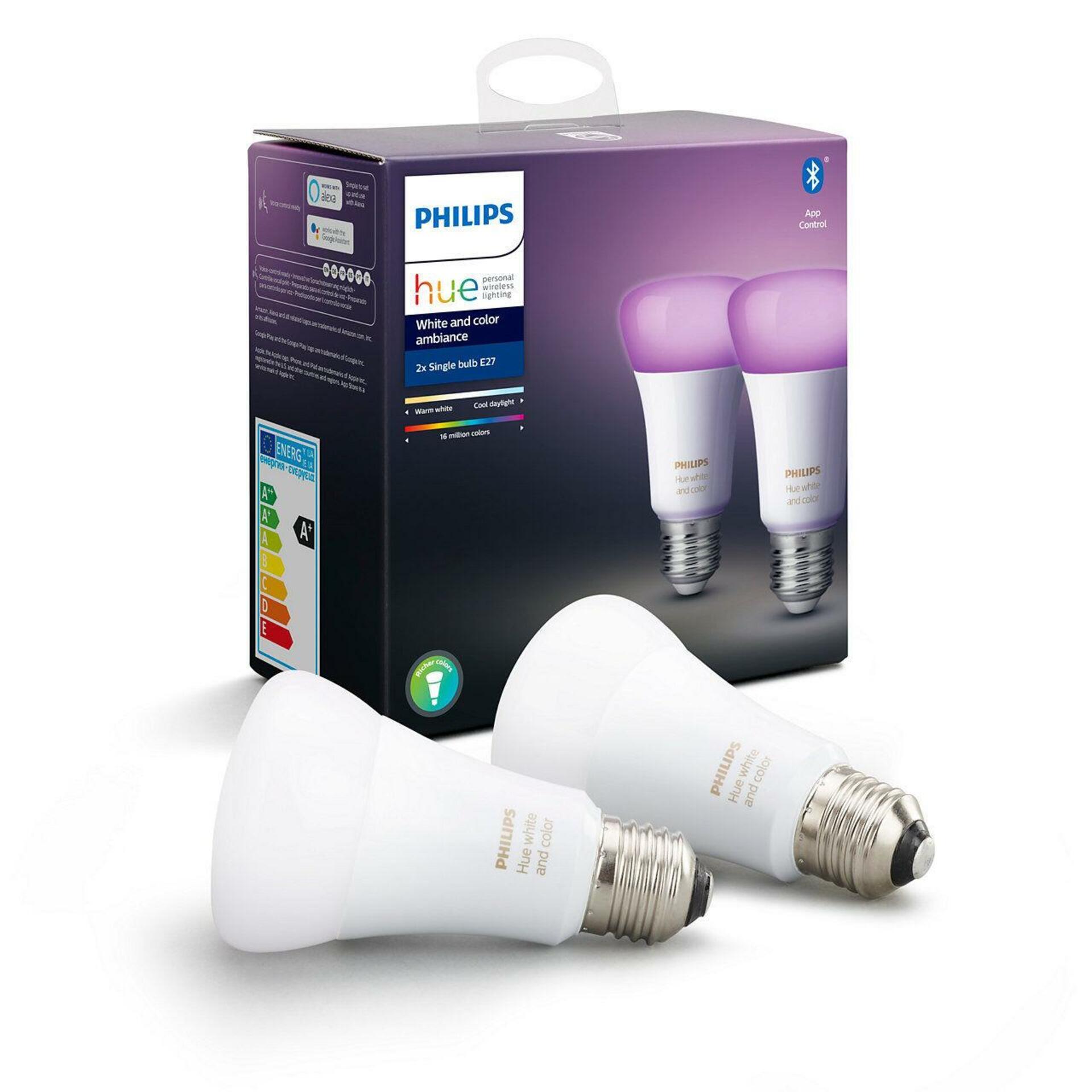 PHILIPS HUE Hue Bluetooth LED White and Color Ambiance žárovka 2xE27 A19 9W 806lm 2200K-6500K