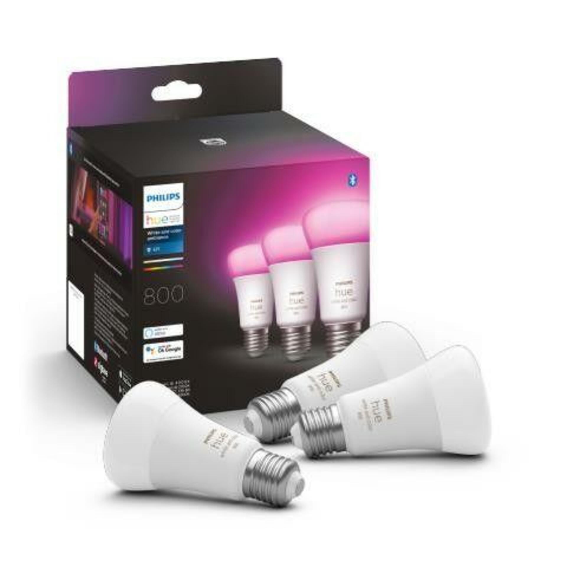 PHILIPS HUE Hue Bluetooth LED White and Color Ambiance set 3ks žárovek Philips 8719514328389 E27 A60 3x6,5W 3x800lm 2000-6500K RGB bílé stmívatelné