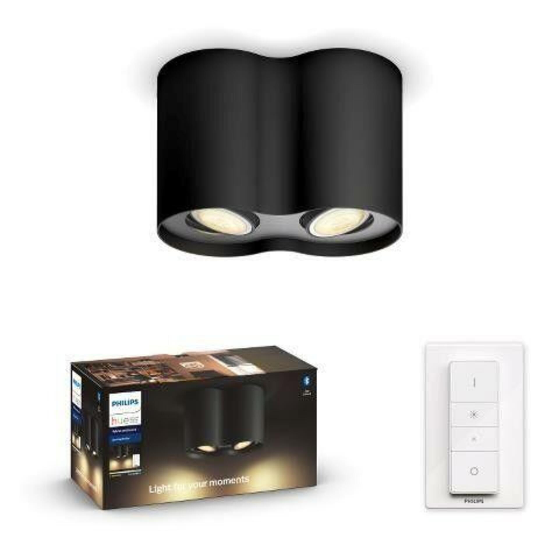 PHILIPS HUE Hue White Ambiance Stropní bodové svítidlo Philips Pillar BT 8719514338425 LED GU10 2x5W 2x350lm 2200-6500K 230V, černé s dálkovým ovladačem a Bluetooth