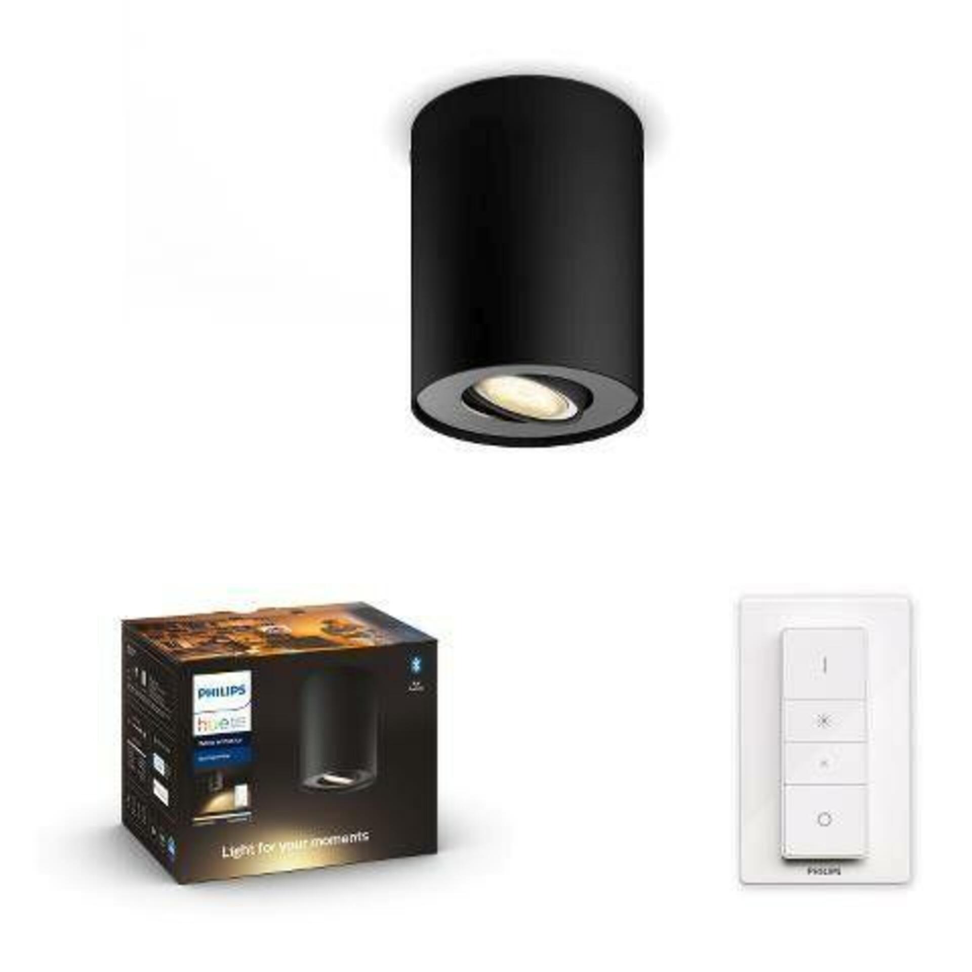 PHILIPS HUE Hue White Ambiance Stropní bodové svítidlo Philips Pillar BT 8719514338449 LED GU10 1x5W 350lm 2200-6500K 230V, černé s dálkovým ovladačem a Bluetooth