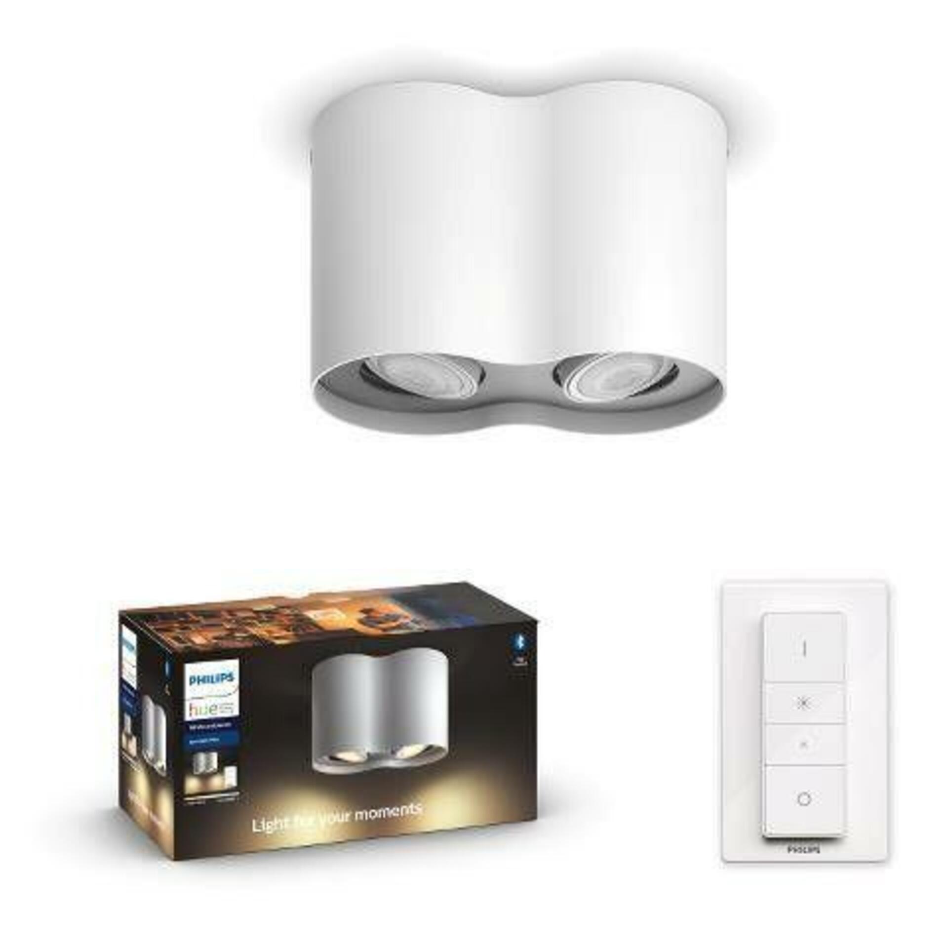 PHILIPS HUE Hue White Ambiance Stropní bodové svítidlo Philips Pillar BT 8719514338463 LED GU10 2x5W 2x350lm 2200-6500K 230V, bílé s dálkovým ovladačem a Bluetooth