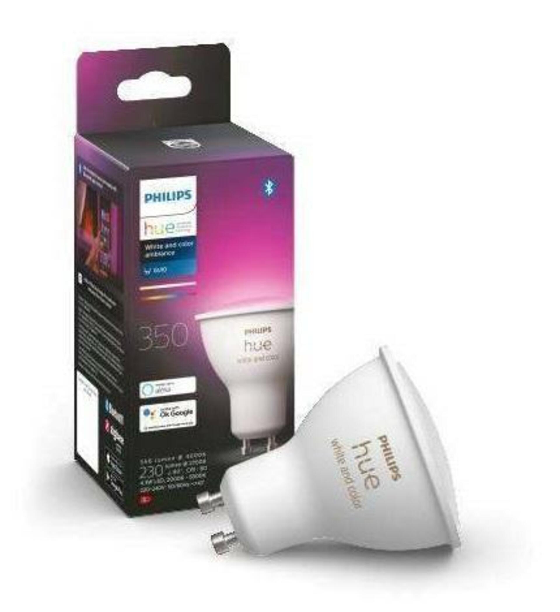 PHILIPS HUE Hue Bluetooth LED White and Color Ambiance žárovka Philips 8719514339880 GU10 4,3W 350lm 2000K-6500K RGB stmívatelná