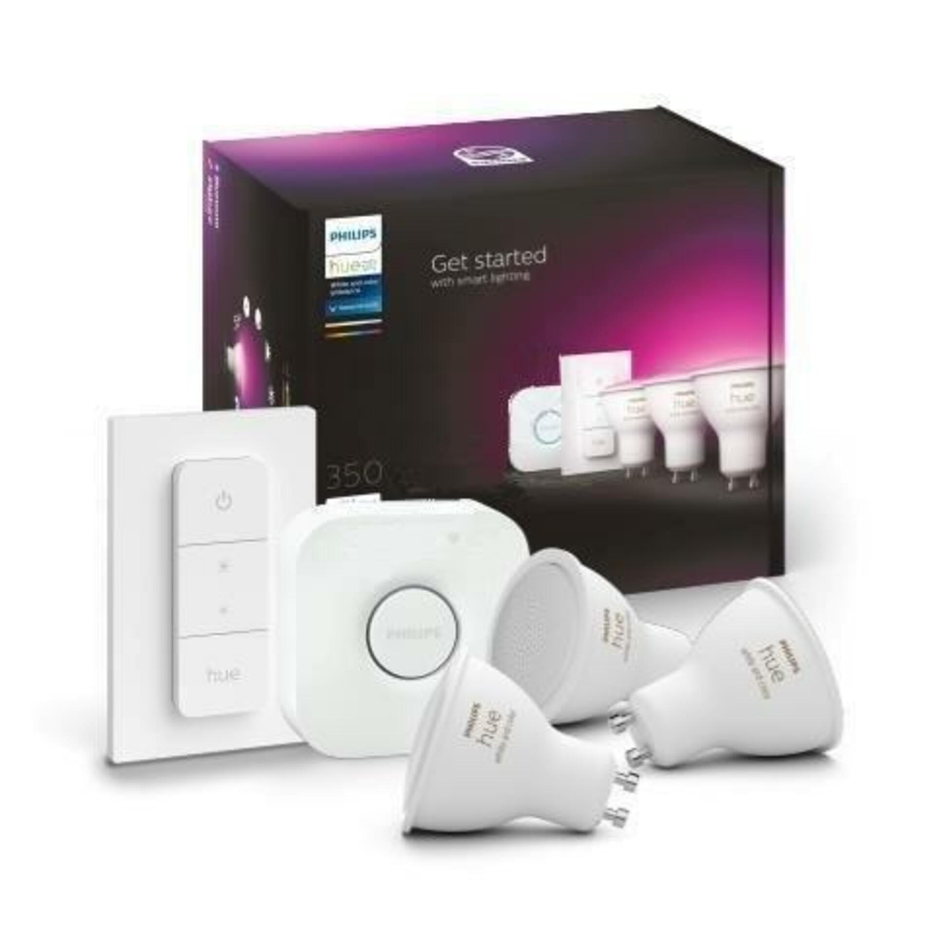 PHILIPS HUE Hue Bluetooth LED White and Color Ambiance základní sada 3xLED žárovka GU10 + Dimmer Switch + Bridge 8719514340107 3x4,3W 3x350lm 2000K-6500K RGB