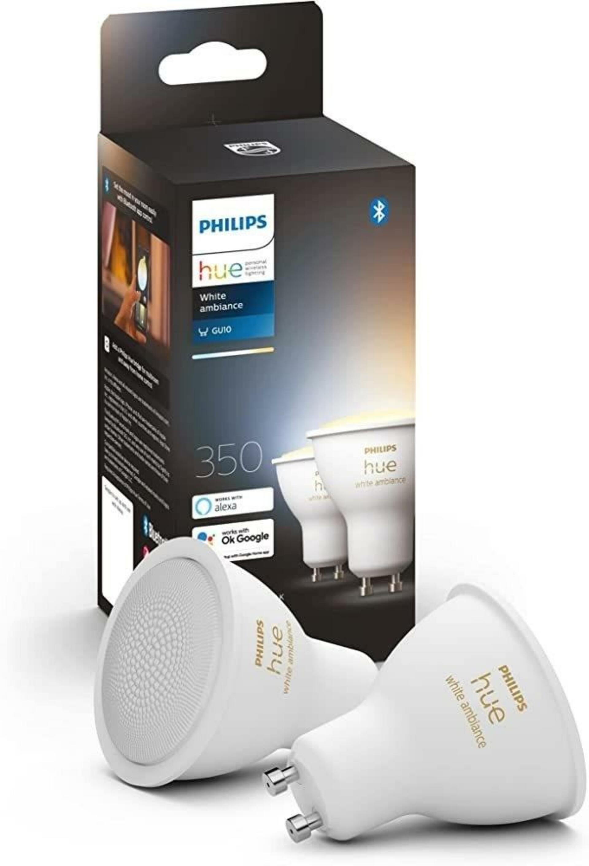 PHILIPS HUE Hue Bluetooth LED White Ambiance set 2ks žárovek Philips 8719514340121 GU10 2x4,3W 2x350lm 2200-6500K bílé stmívatelné