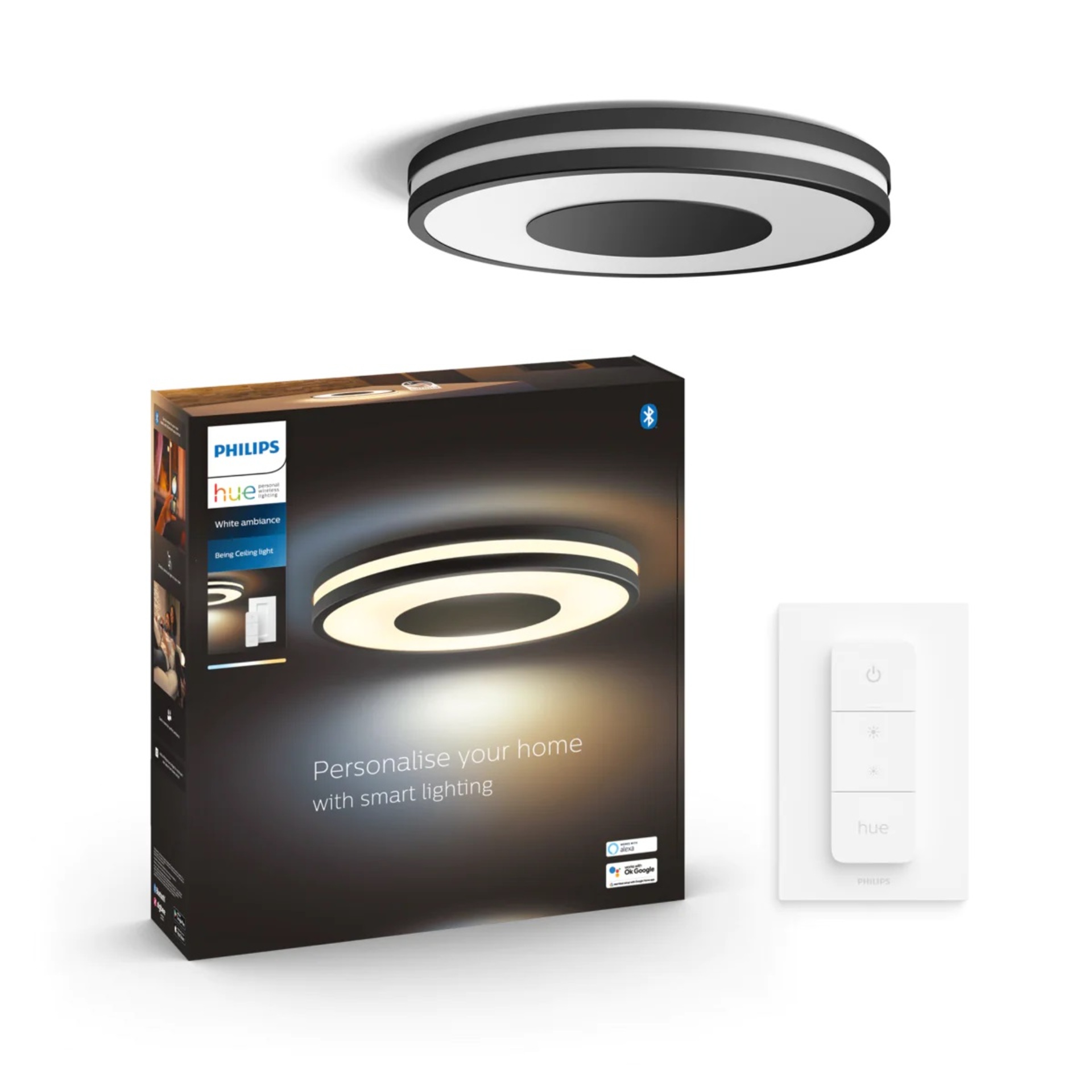 PHILIPS HUE Hue LED White Ambiance Stropní svítidlo Philips Being BT 8719514341135 27W 2400lm 2200-6500K 240V, černé s dálkovým ovladačem a Bluetooth