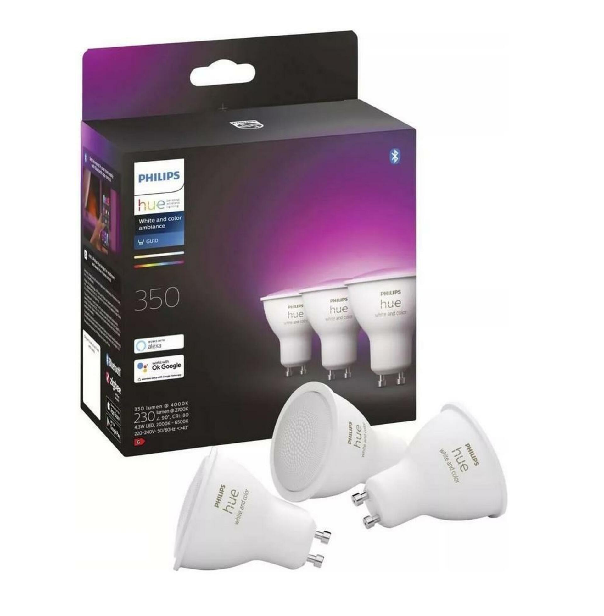 PHILIPS HUE Hue Bluetooth LED White and Color Ambiance set 3ks žárovek Philips 8719514342767 GU10 4,3W 350lm 2000-6500K RGB stmívatelné