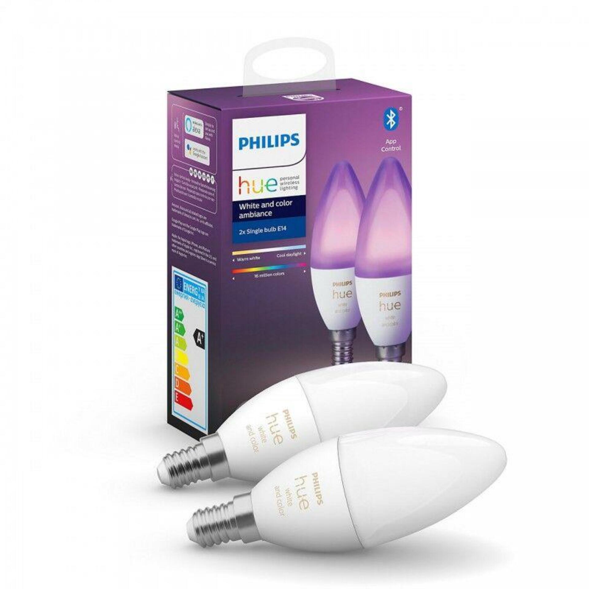 PHILIPS HUE Hue White and Color Ambiance Bluetooth LED žárovka E14 set 2ks 8719514356719 2x4W 2x470lm 2000-6500K RGB