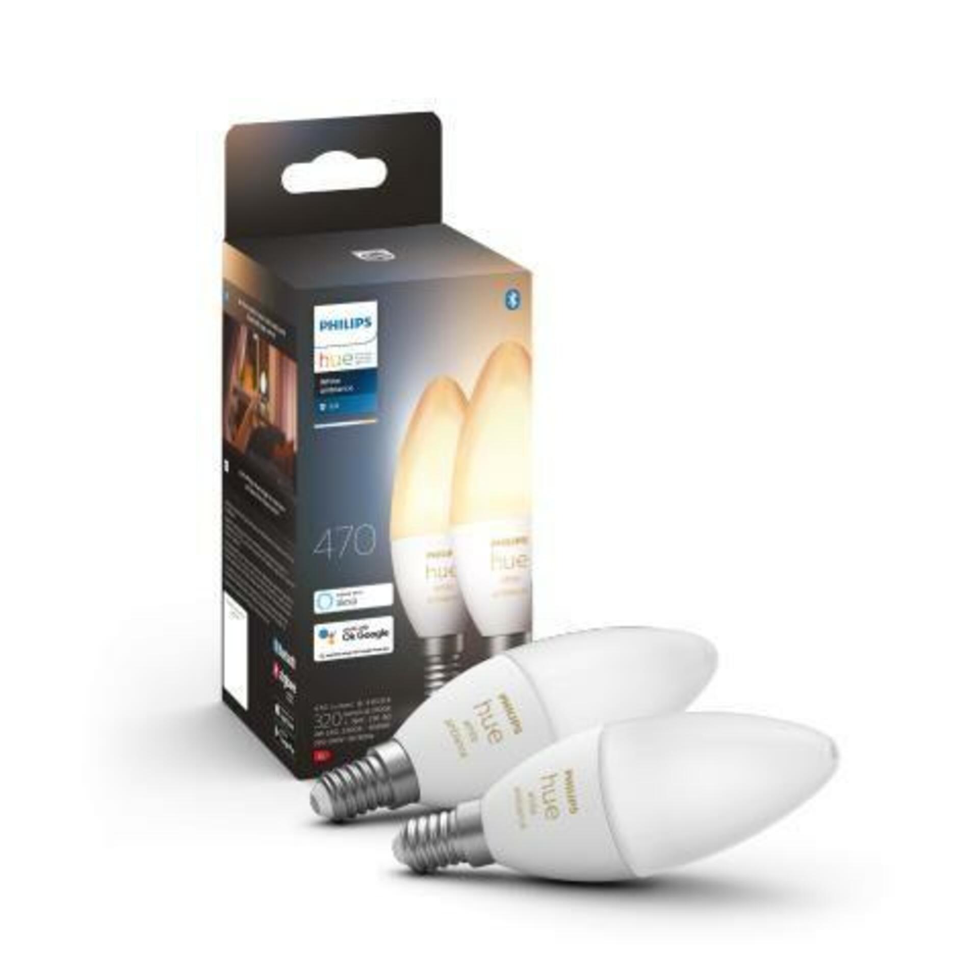 PHILIPS HUE Hue White Ambiance Bluetooth LED žárovka E14 set 2ks 87195143567332 2x4W 2x470lm 2200-6500K